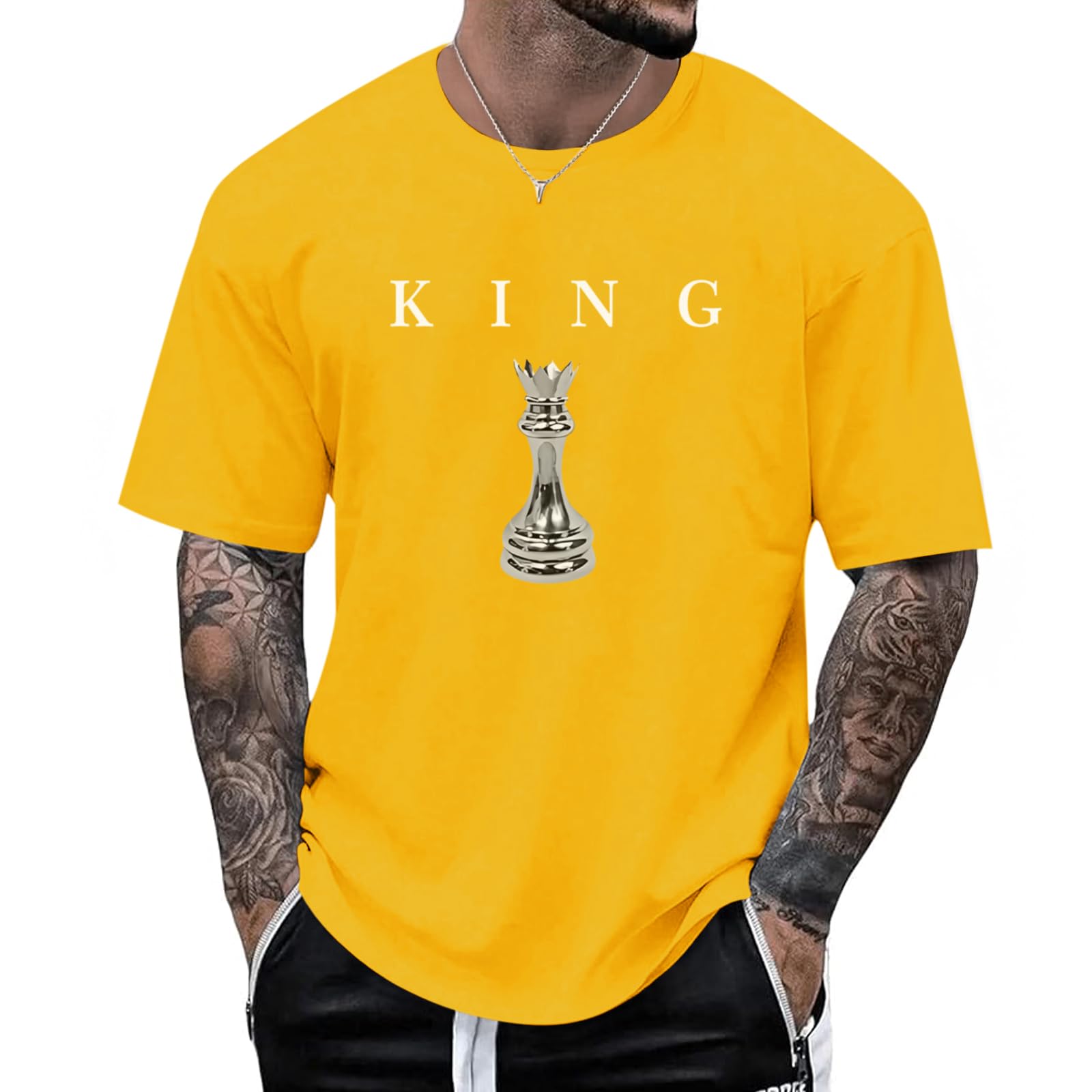 Kelxjia Men's King Chess Shirt Graphic Tees Designer Printed T Shirts for Men Urban Letter T-Shirt Streetwear