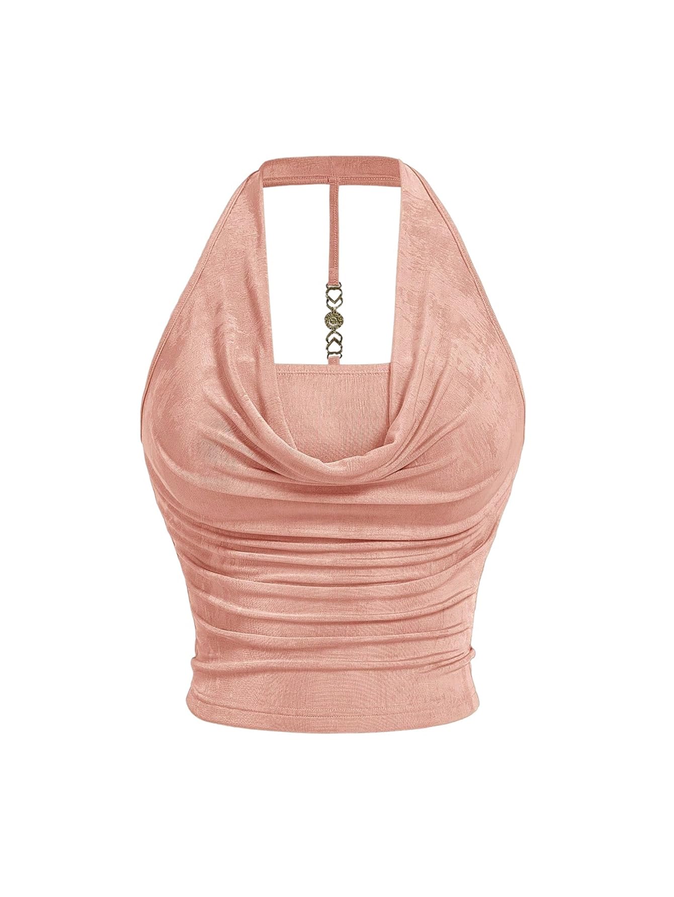 SOLY HUX Women's Plus Size Halter Draped Front Backless Tank Top Sleeveless Y2k Crop Tops
