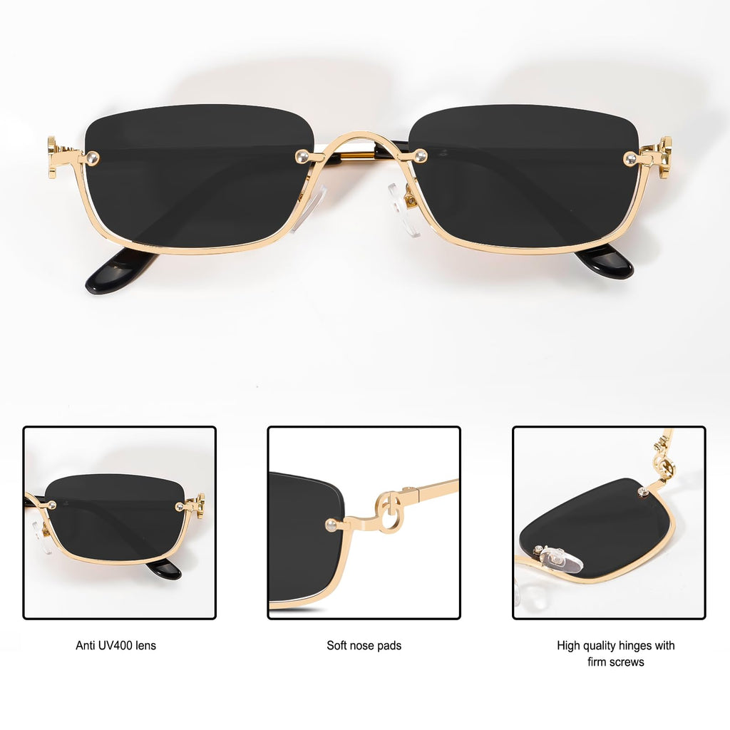 TYA Retro Y2k Sunglasses for Women Men,Trendy Semi-Rimless Sun Glasses Irregular Narrow Gold Sunnies UV400