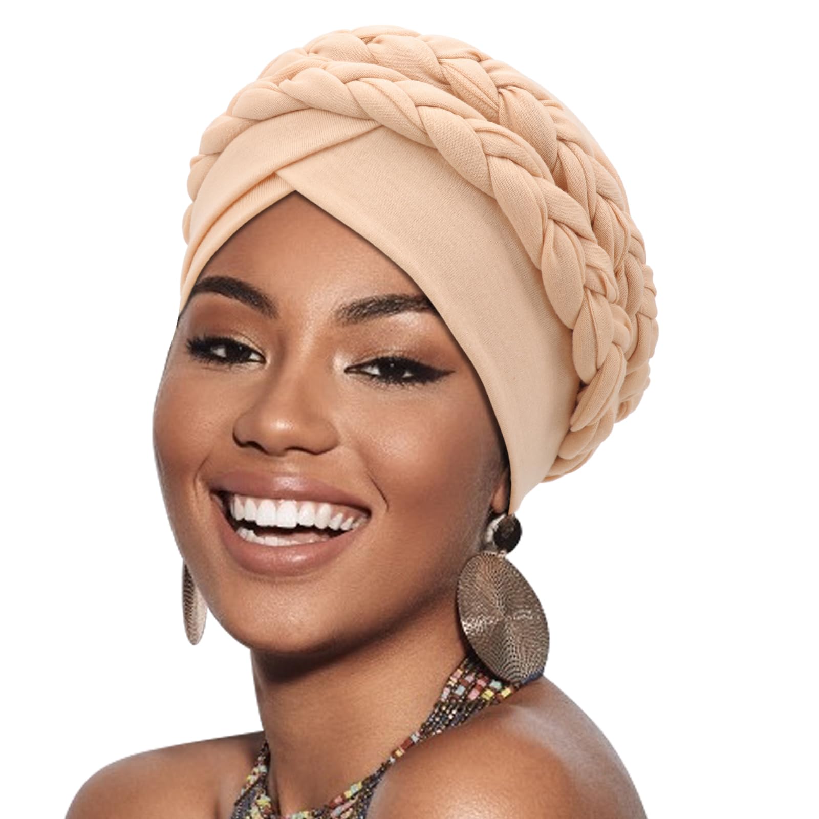 DRESHOW African Women Turban Caps Beanie Twist Headscarf Pre-Tied Double Twisted Braid Hair Cover Wrap Hat Chemo Cancer Cap