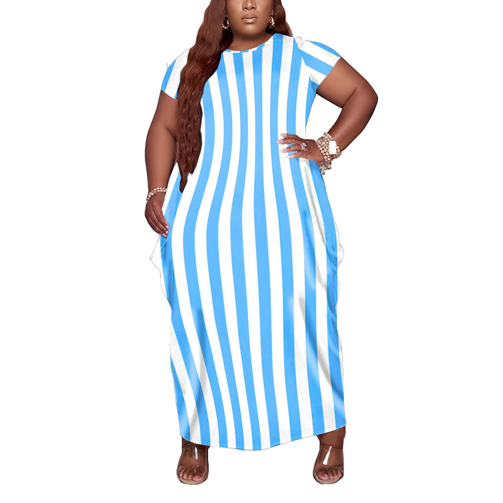 AIIYYQB Women's Summer Plus Size Short Sleeved Long Dress Casual Loose Faith Beach Maxi Dress with Pockets