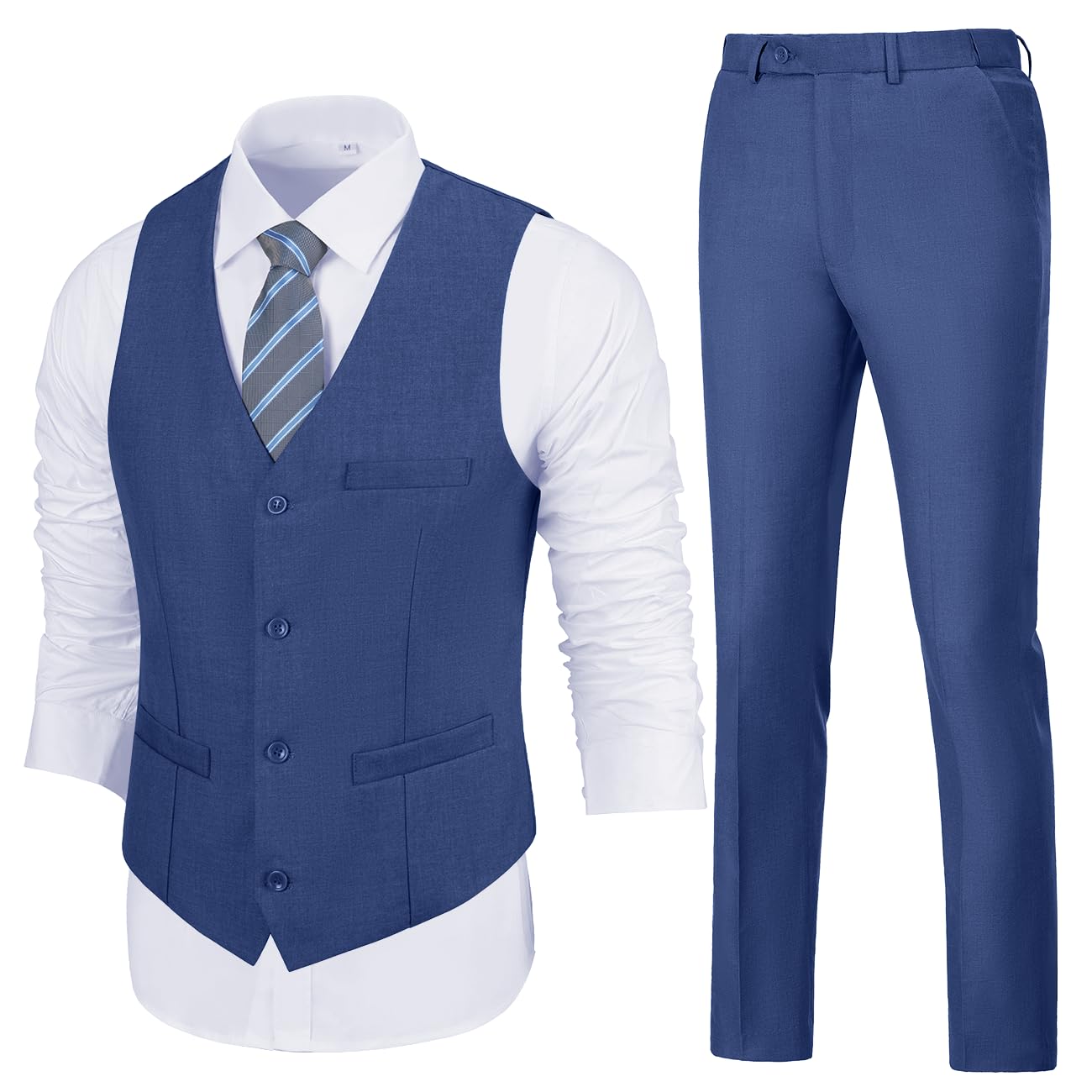 Mens Slim Fit 2 Piece Suit Set V-Neck Solid Dress Suit Vest Pants Wedding Prom Tuxedo for Men