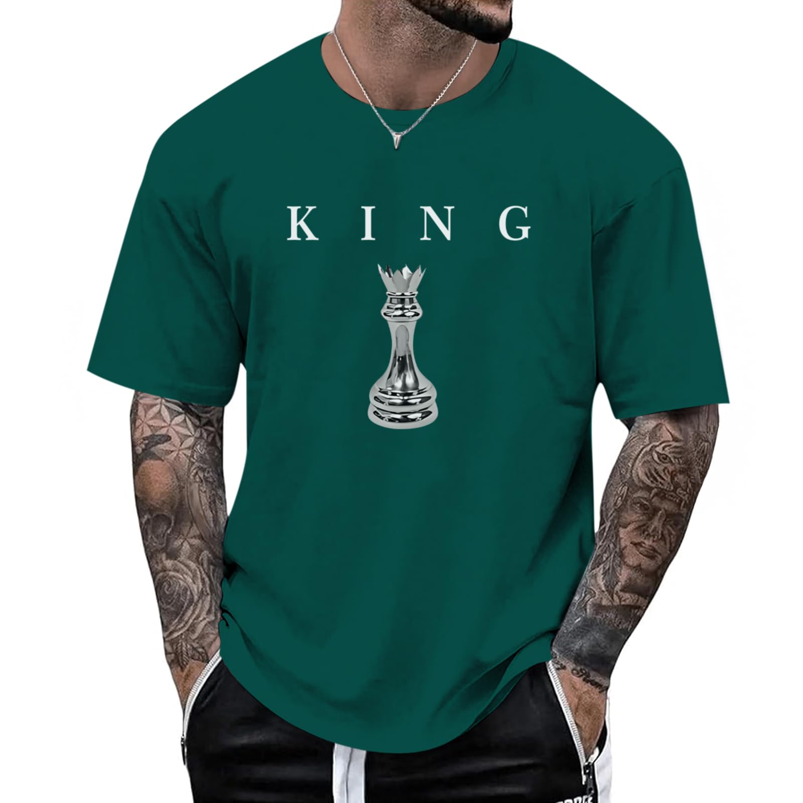 Kelxjia Men's King Chess Shirt Graphic Tees Designer Printed T Shirts for Men Urban Letter T-Shirt Streetwear