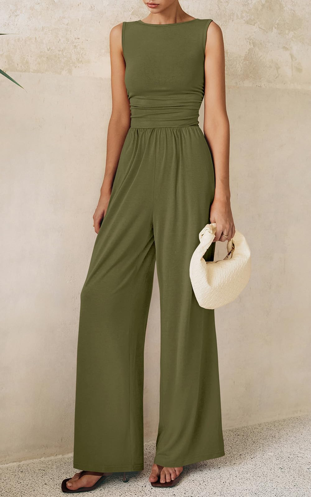 PRETTYGARDEN One Piece Jumpsuits for Women Dressy Casual Sleeveless Crewneck Wide Leg Rompers Jumpers Vacation Summer Outfits