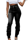 Vaceky Women's Stretch Jeans with Removable Cross Strap Cutout Waist Distressed Cargo Pants