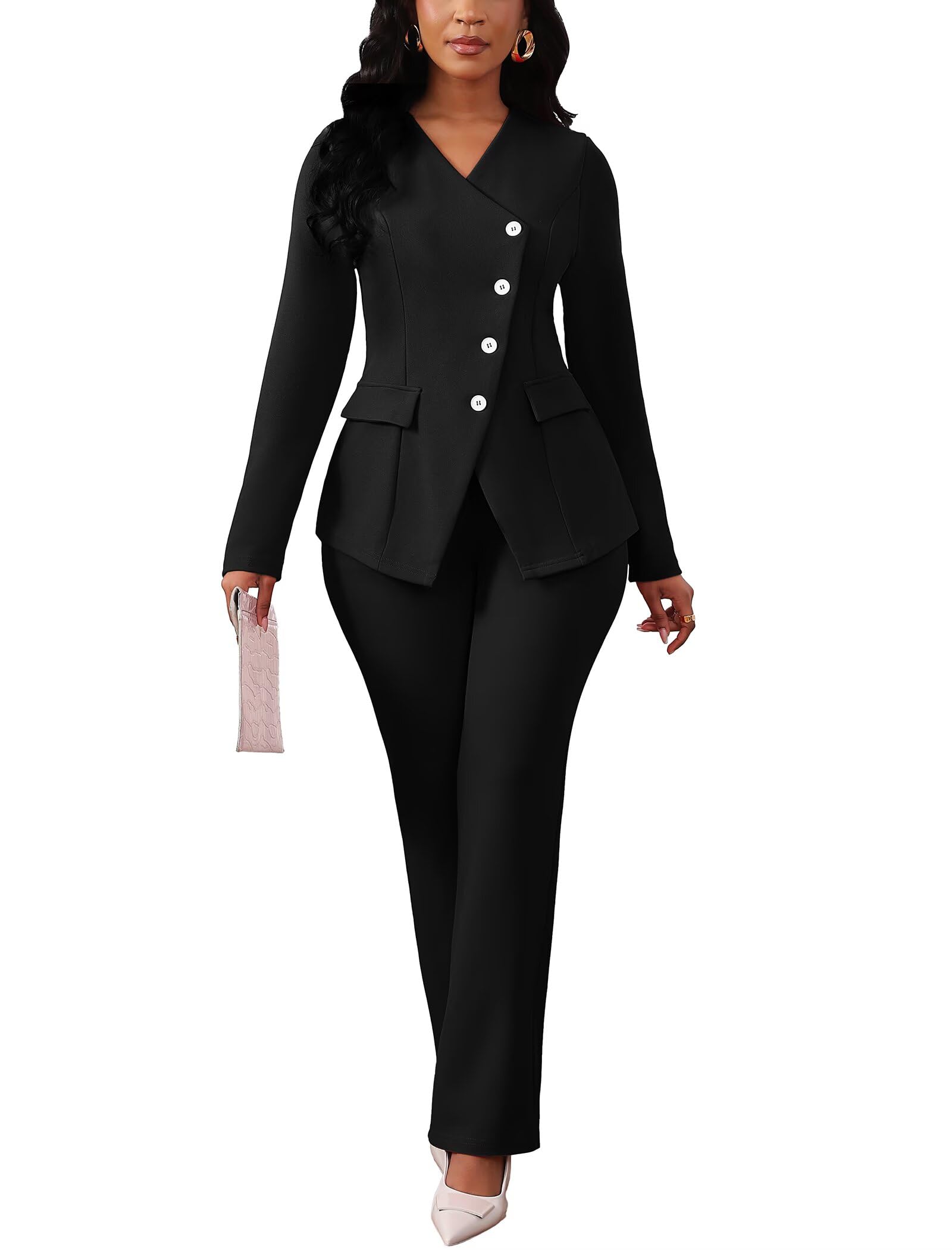 Mintsnow Pant Suits for Women Dressy Long Sleeve Blazer Jackets and High Waisted Wide Leg Pants Sets 2 Piece Work Outfit 2026