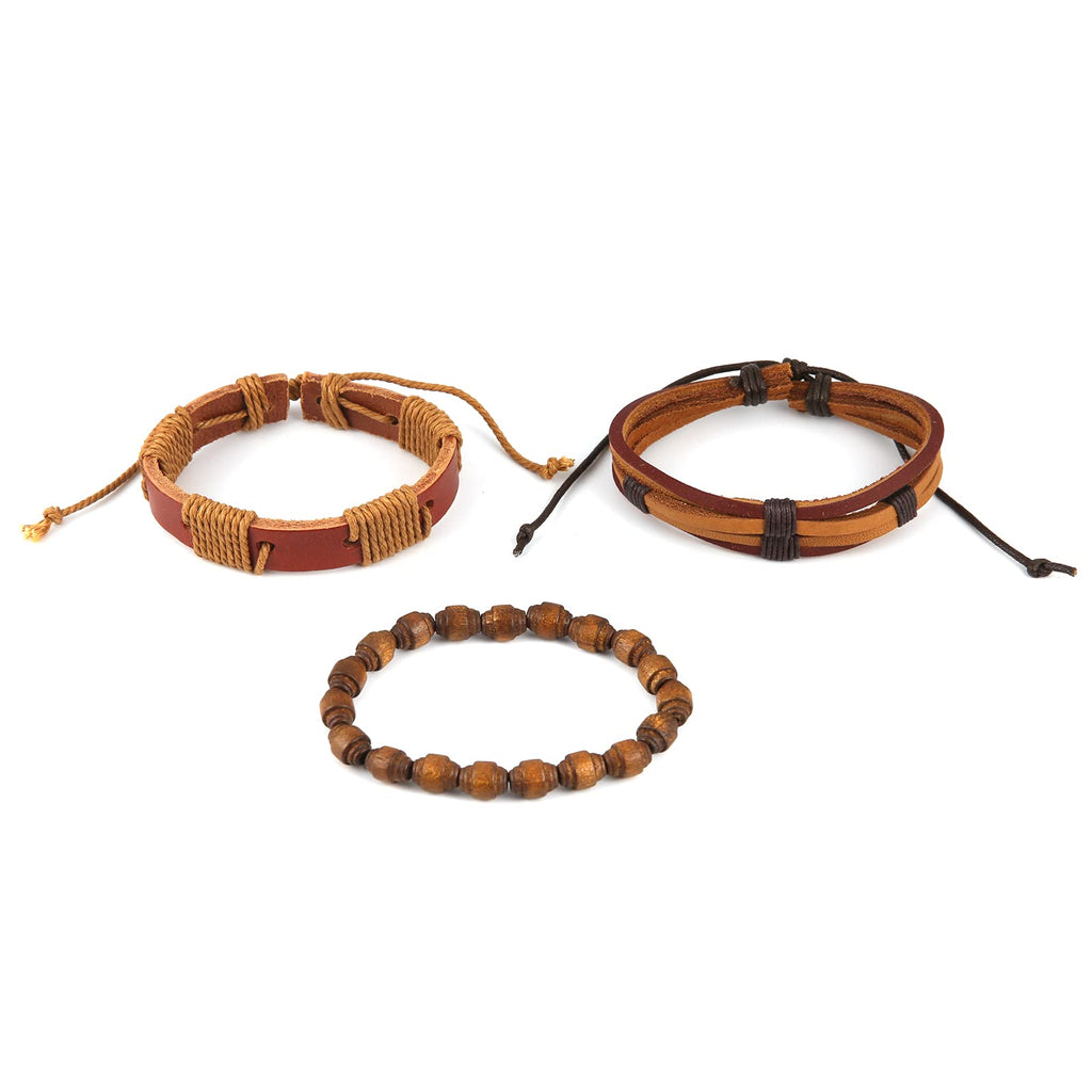 HZMAN Wrap Bracelets Men Women, Hemp Cords Wood Beads Ethnic Tribal Bracelets, Leather Wristbands