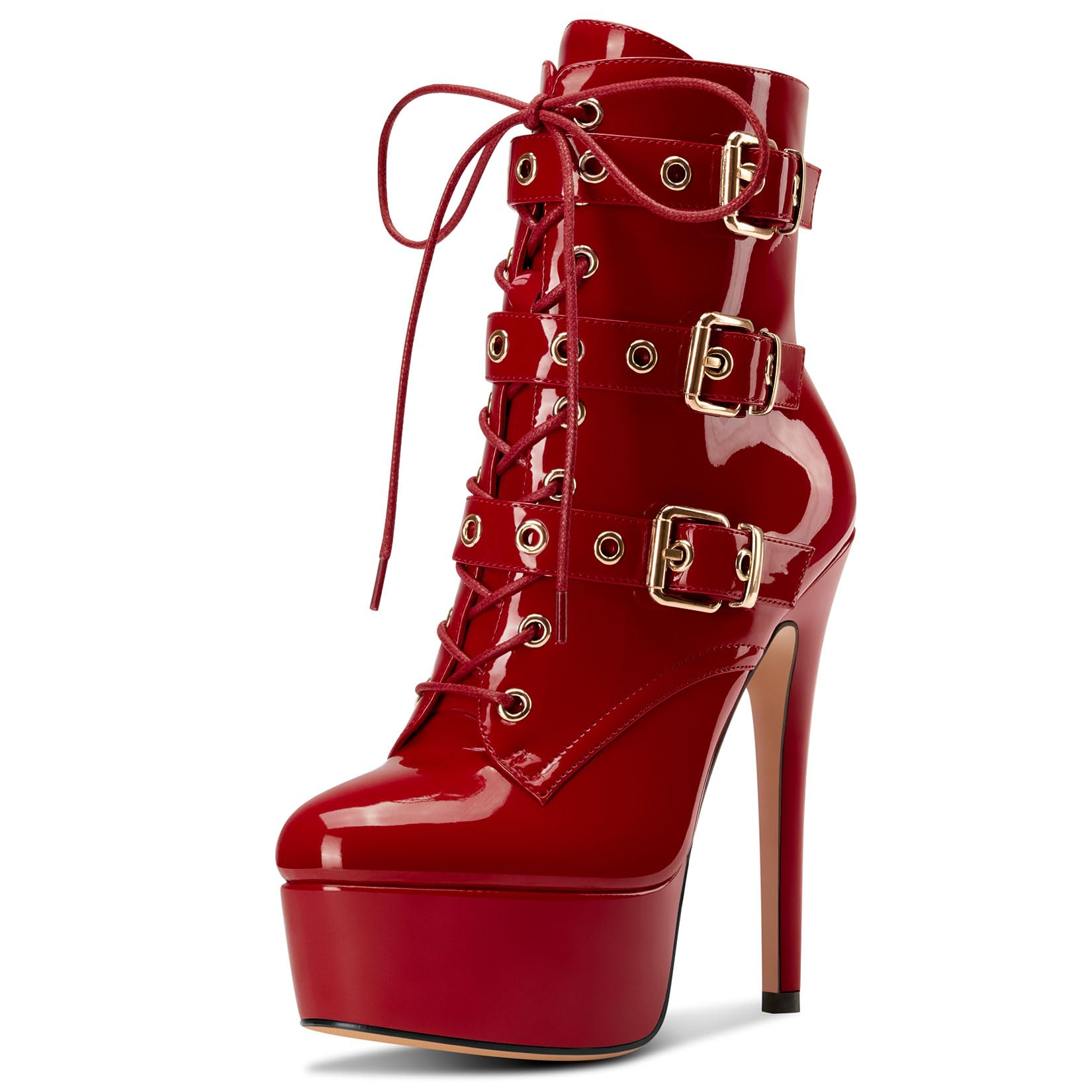 Aachcol Womens Stiletto Boots Platform Lace-up Ankle Boots Short Bootie High Heel Zipper Buckle Prom Party Dress Dance Shoes 6 Inches Heels