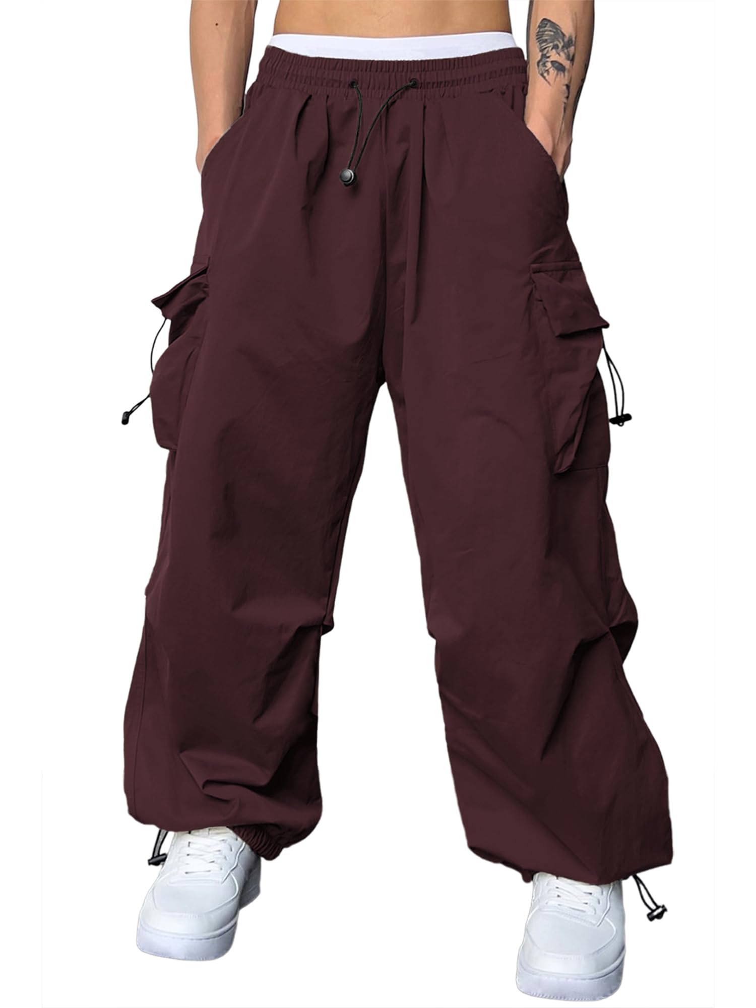 JMIERR Men's Baggy Cargo Pants Trendy Casual Parachute Pant Loose Fit Harem Joggers with Pockets for Streetwear