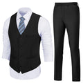 Mens Slim Fit 2 Piece Suit Set V-Neck Solid Dress Suit Vest Pants Wedding Prom Tuxedo for Men