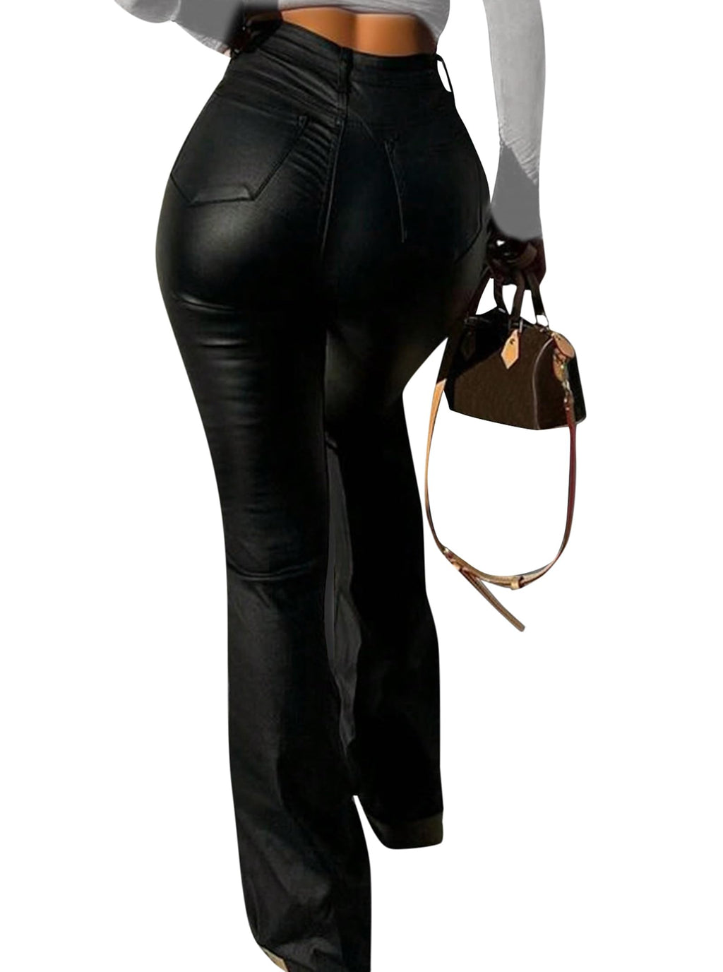 Avanova Women Faux Leather Butt Lifting Leggings Flare High Waist Sexy Bell Bottom Pants