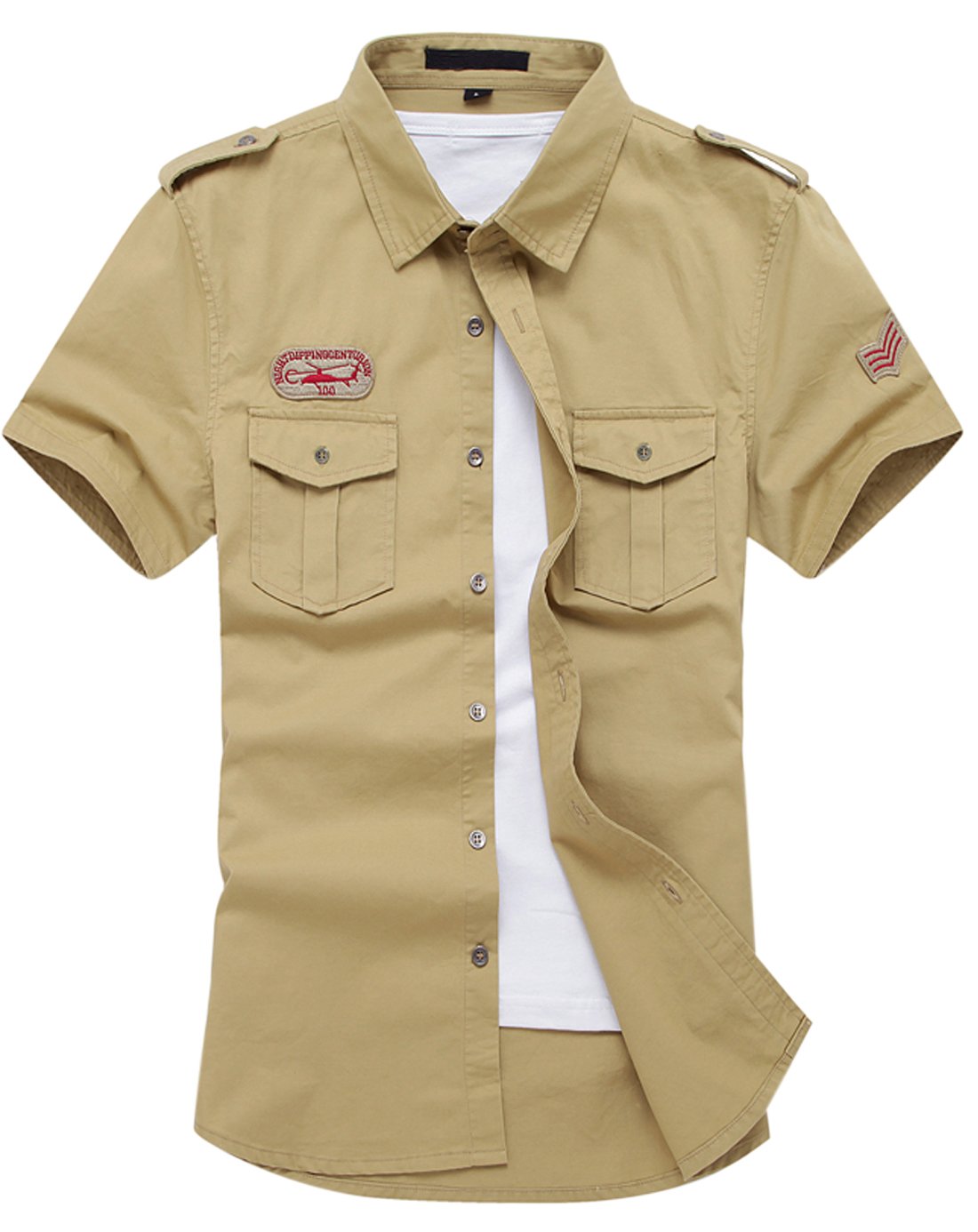 Gihuo Men's Military Tactical Shirt Short Sleeve Cargo Work Outdoor Hiking Camping Hunting Fishing