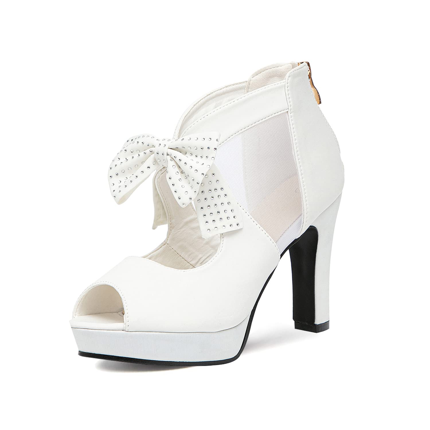 GATUXUS Open Toe Women Platform High Heel Shoes Bows Strappy Sandals