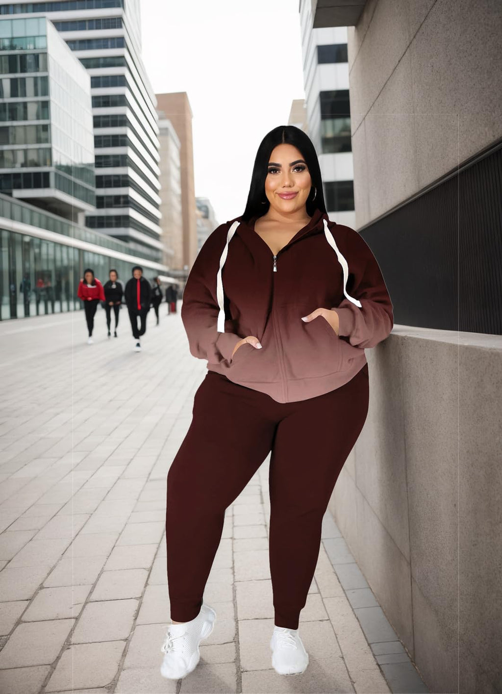 YeGine Womens Plus Size Two Piece Outfits Sweatsuits Casual Long Sleeve Set With Pockets