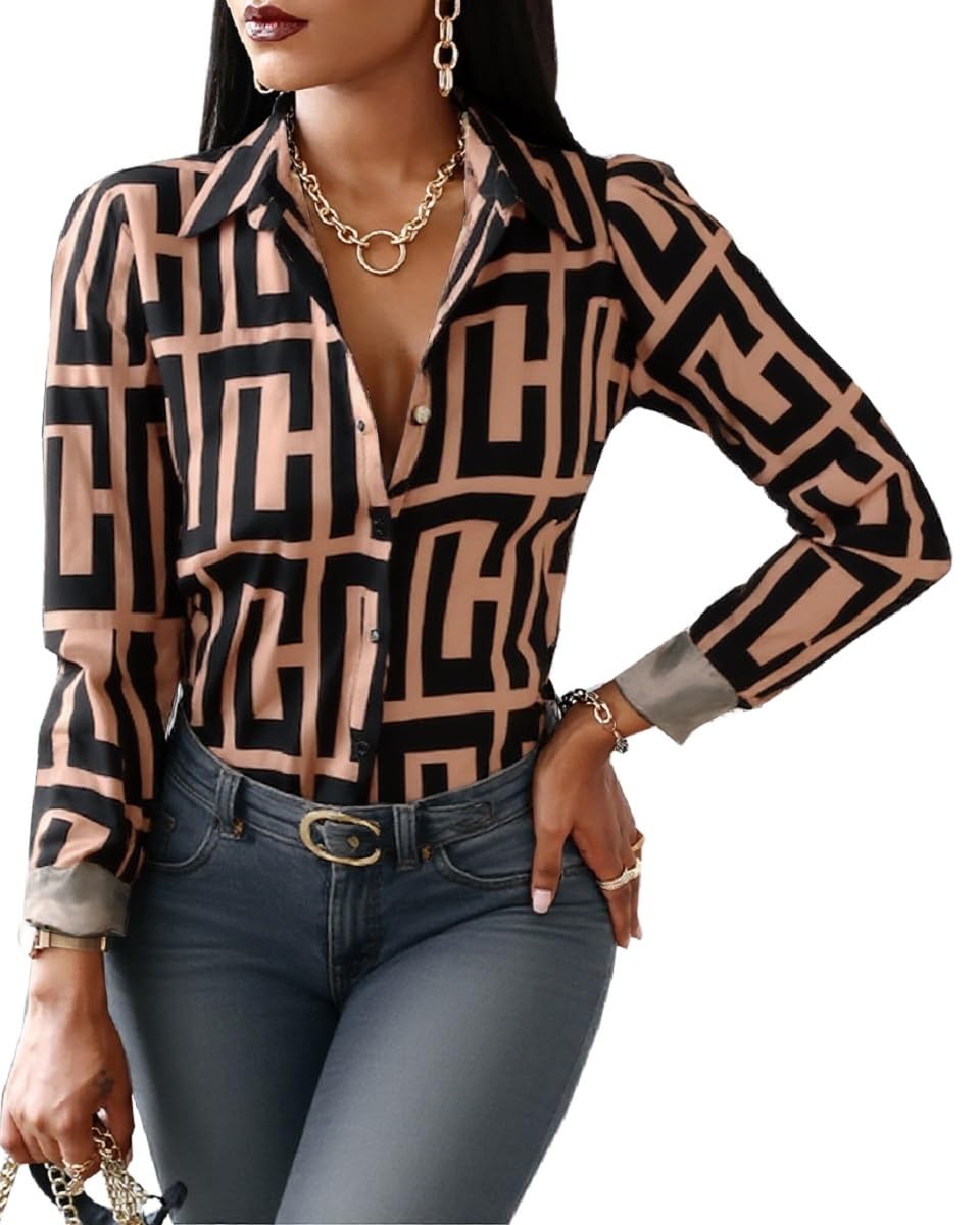 Blouses for Women Dressy Casual Colorful Long Sleeve Shirt Floral Print Tops Loose Collar Sexy T-Shirts Fashion 2023