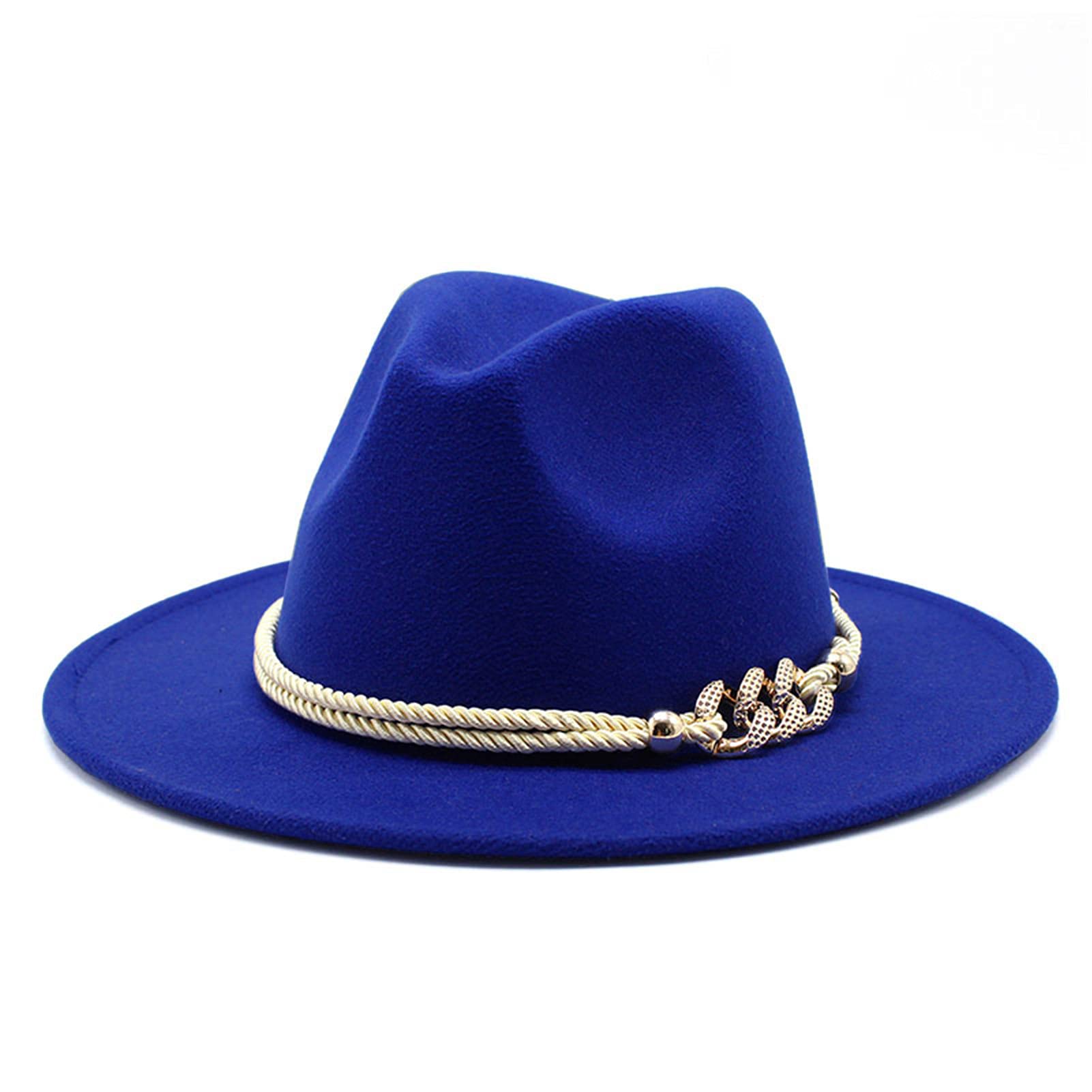 Gossifan Lady Fashion Wide Brim Felt Fedora Panama Hat with Ring Belt