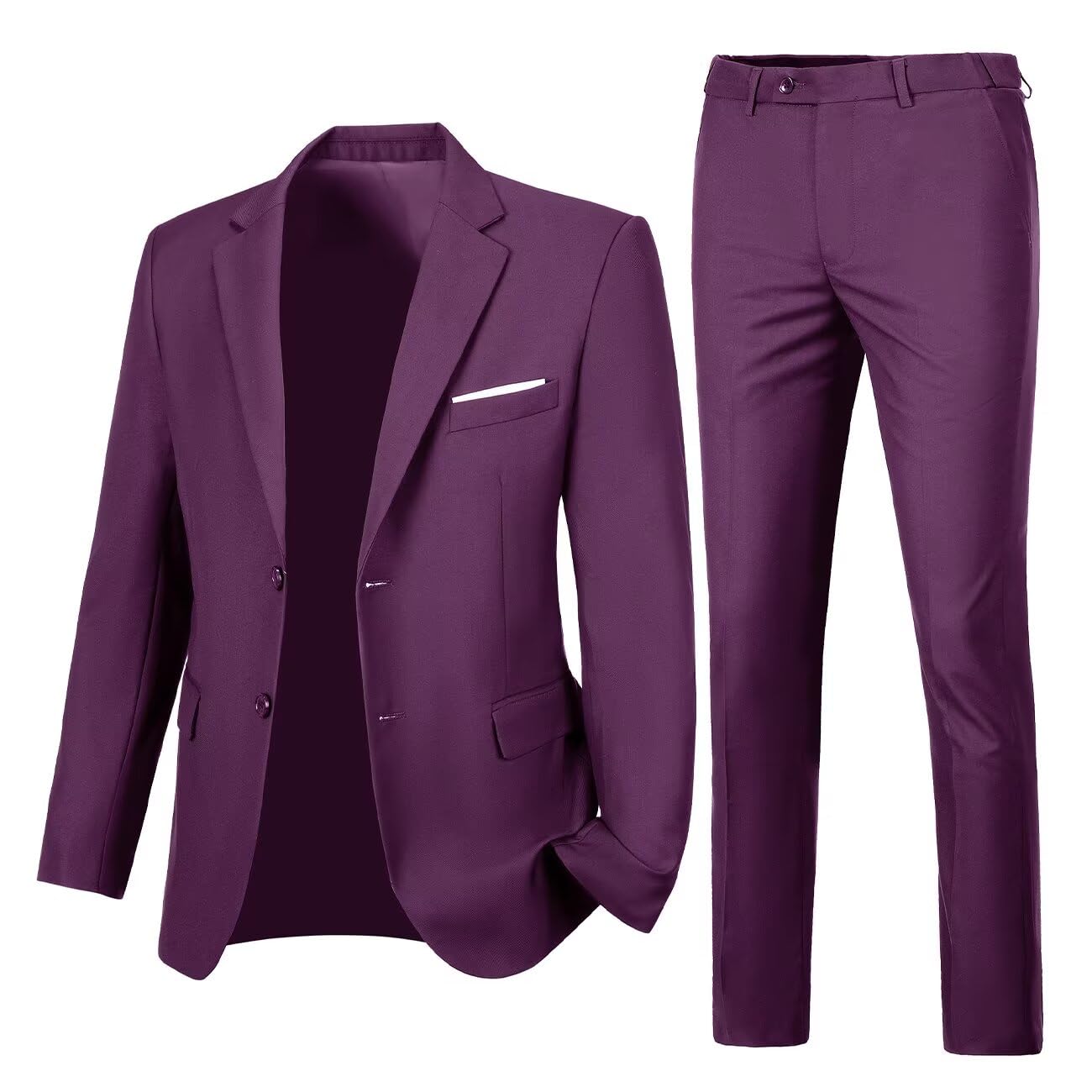 Lynerun Mens 2 Piece Slim Fit Suit Two Button Formal Solid Suit Jacket Pants Set Wedding Work Prom Tuxedo Men