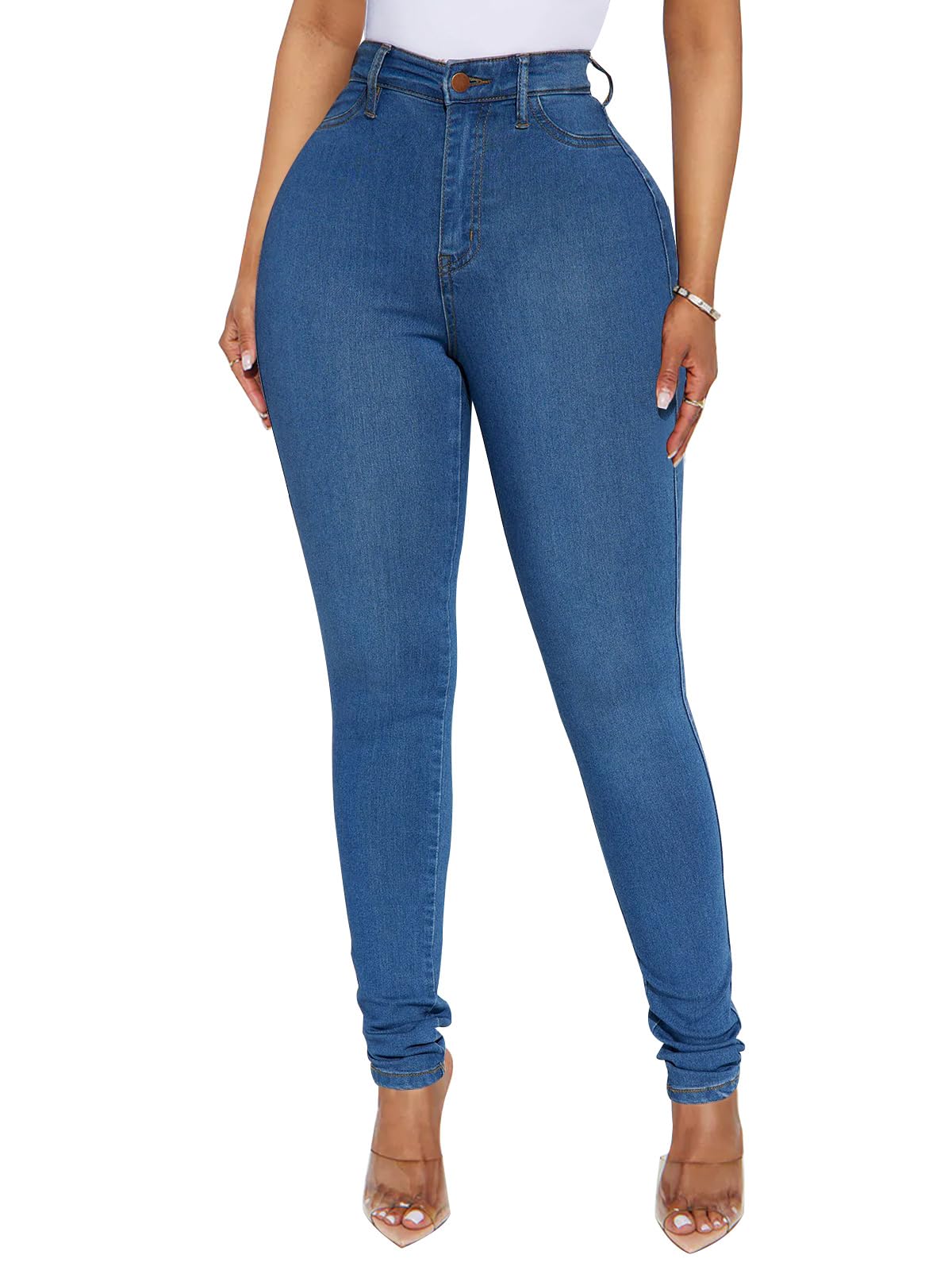 KUNMI Womens Classic High Waisted Skinny Stretch Butt Lifting Jeans Slim Fit Denim Pants