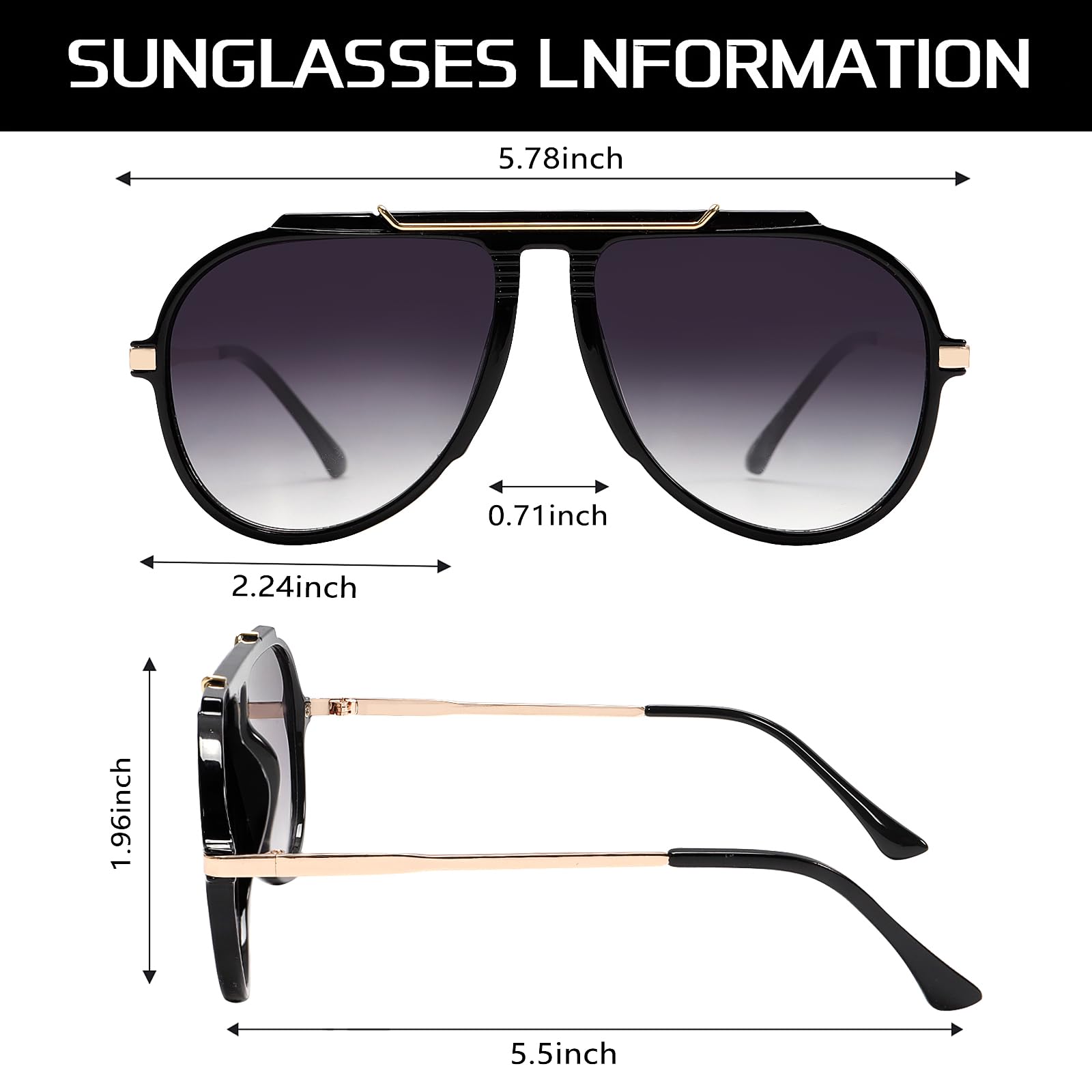 GUVIVI Oversized Aviator Sunglasses for Women Men 2026 70s Retro Gold Metal Sun Glasses Tangle Free Square Aviators