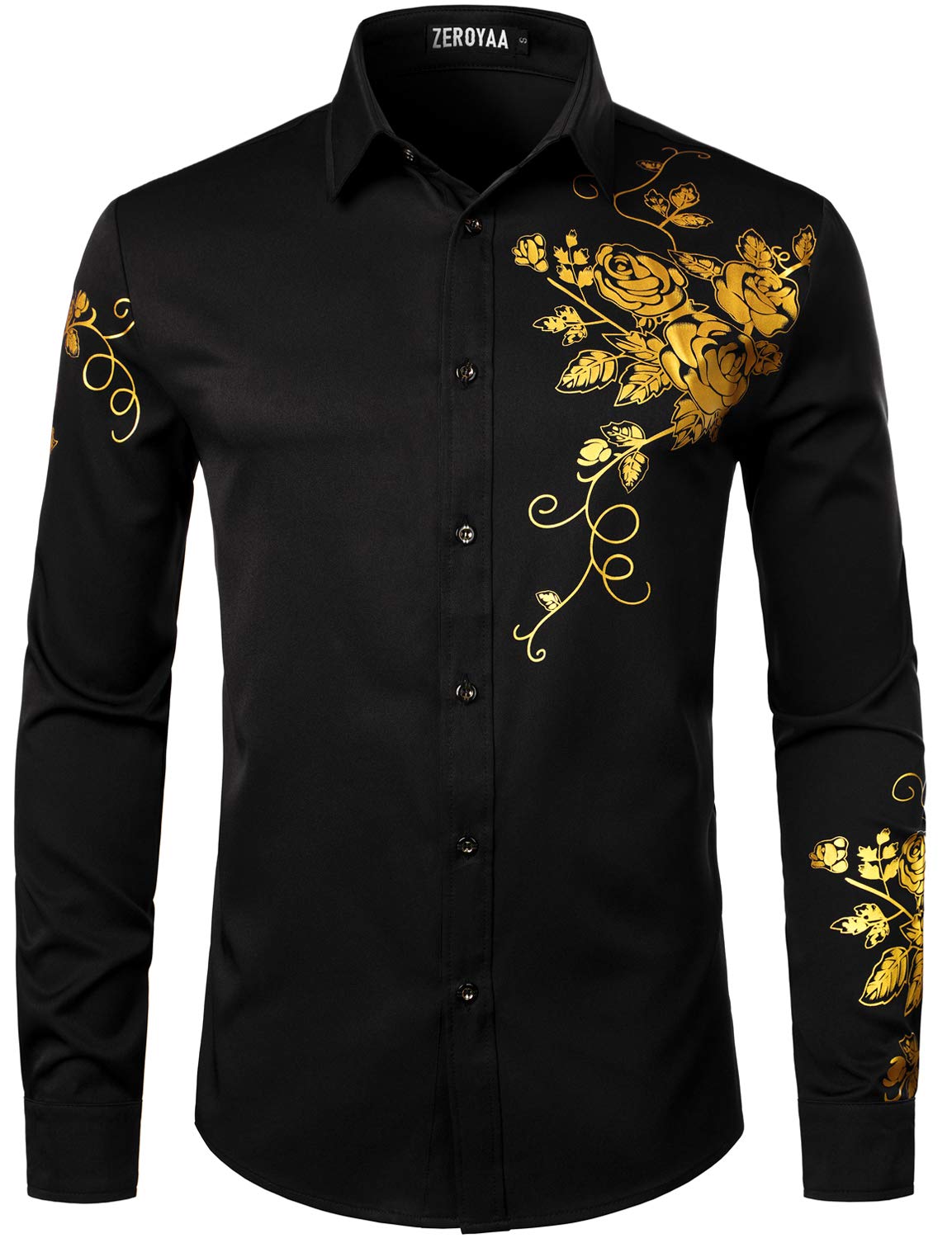 ZEROYAA Mens Hipster Printed Slim Fit Long Sleeve Button Up Party Dress Shirts