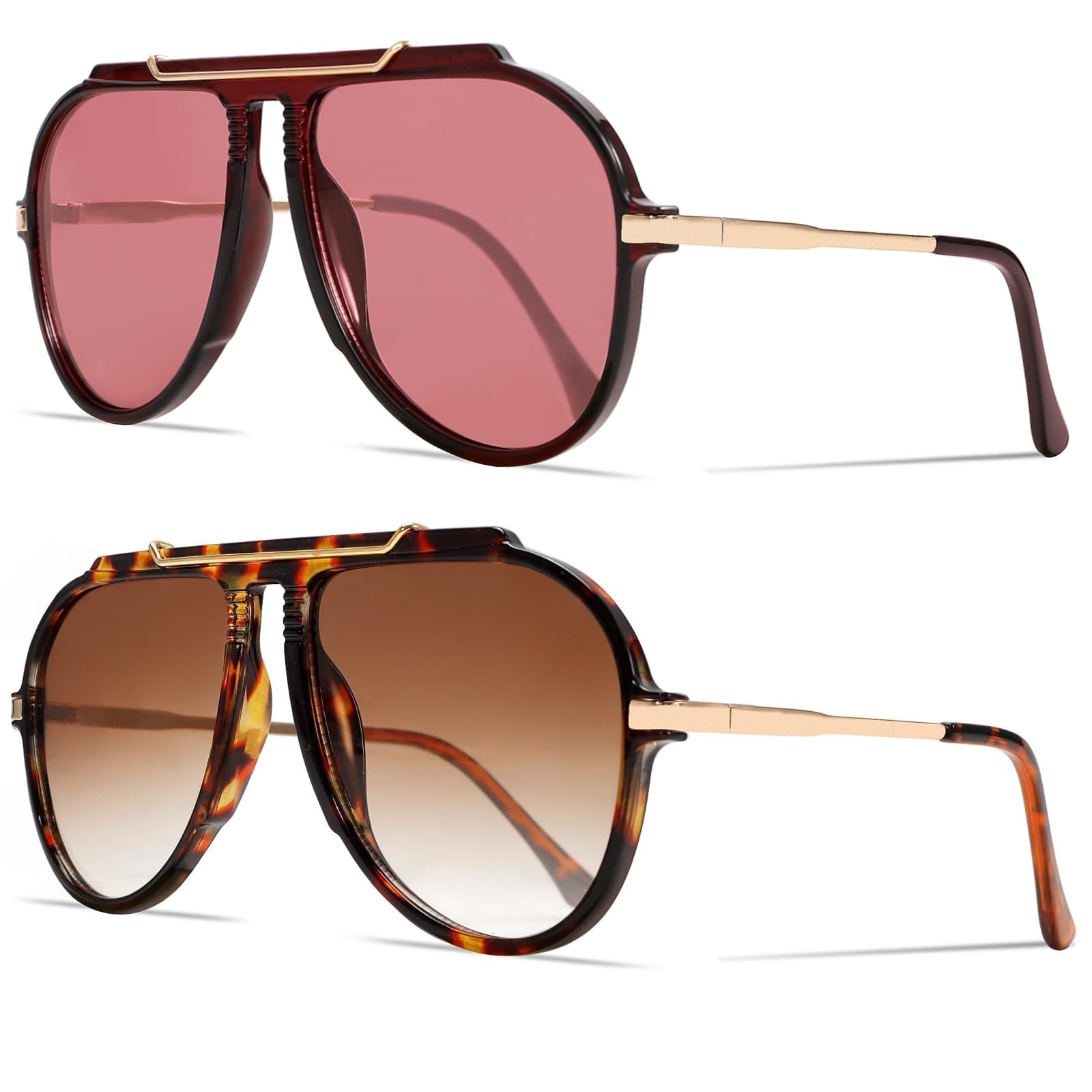 GUVIVI Oversized Aviator Sunglasses for Women Men 2026 70s Retro Gold Metal Sun Glasses Tangle Free Square Aviators