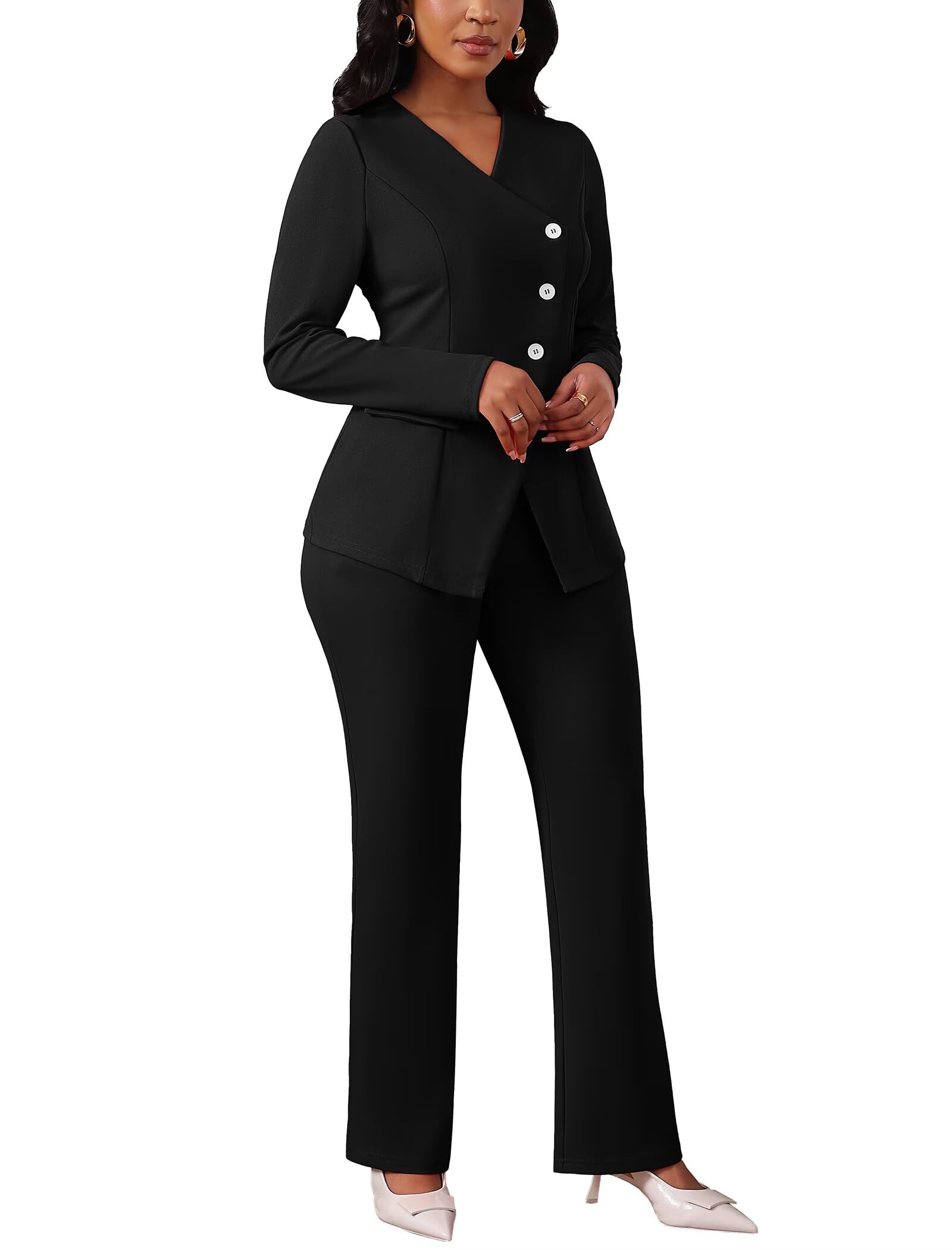 Mintsnow Pant Suits for Women Dressy Long Sleeve Blazer Jackets and High Waisted Wide Leg Pants Sets 2 Piece Work Outfit 2026