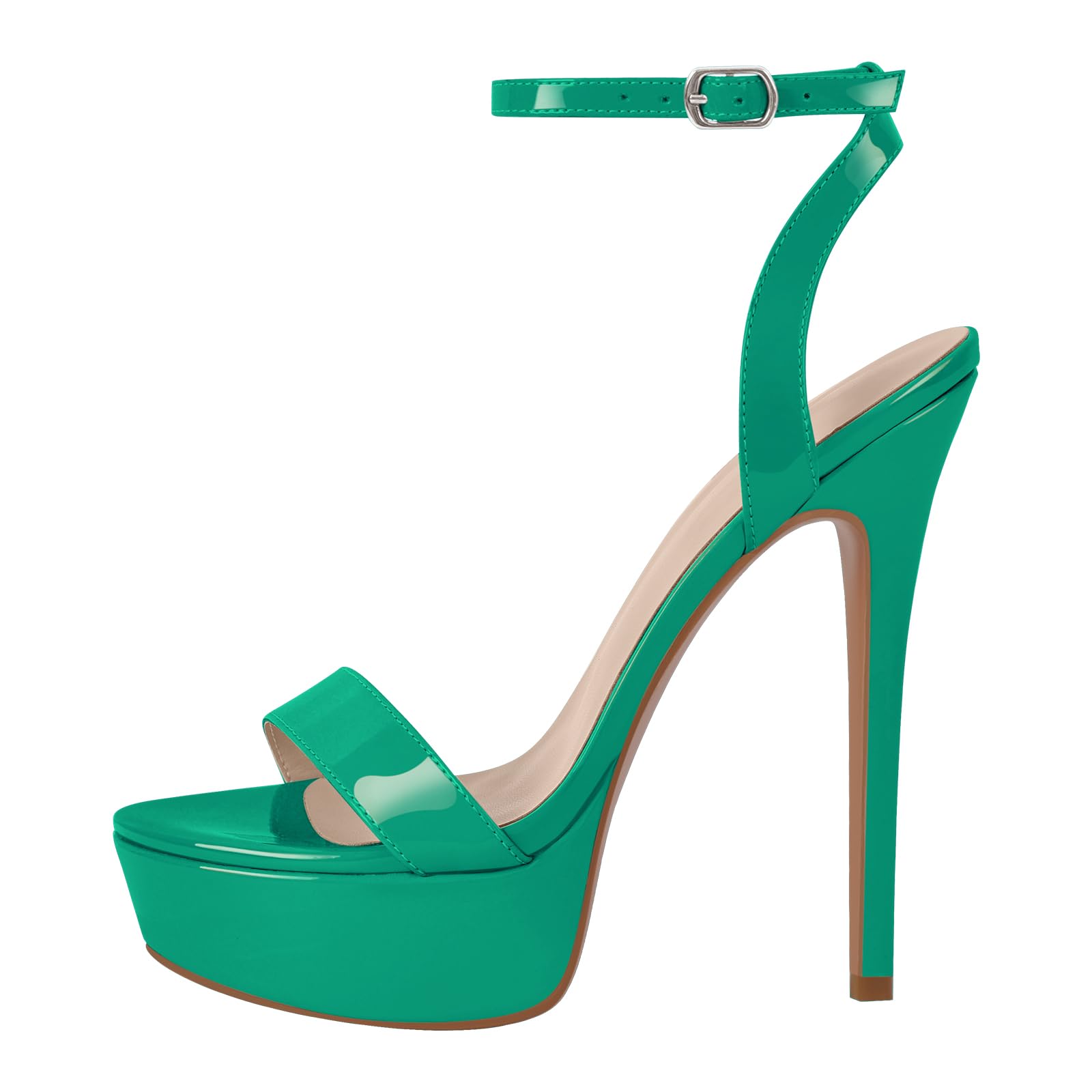 onlymakerheels Platform Stiletto High Heels for Women, Round Open Toe Ankle Strap Sexy Heeled Sandals for Wedding Party Dress