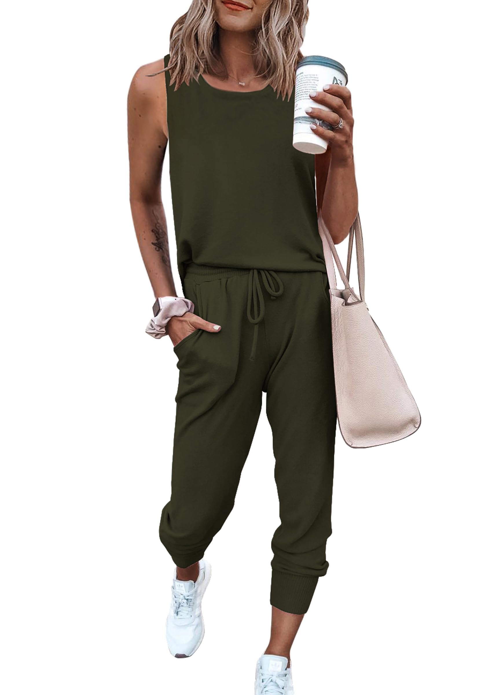 PRETTYGARDEN Women's Two Piece Outfit Sets Casual Summer Sleeveless Matching Lounge Wear Spring Travel Clothes Tracksuit