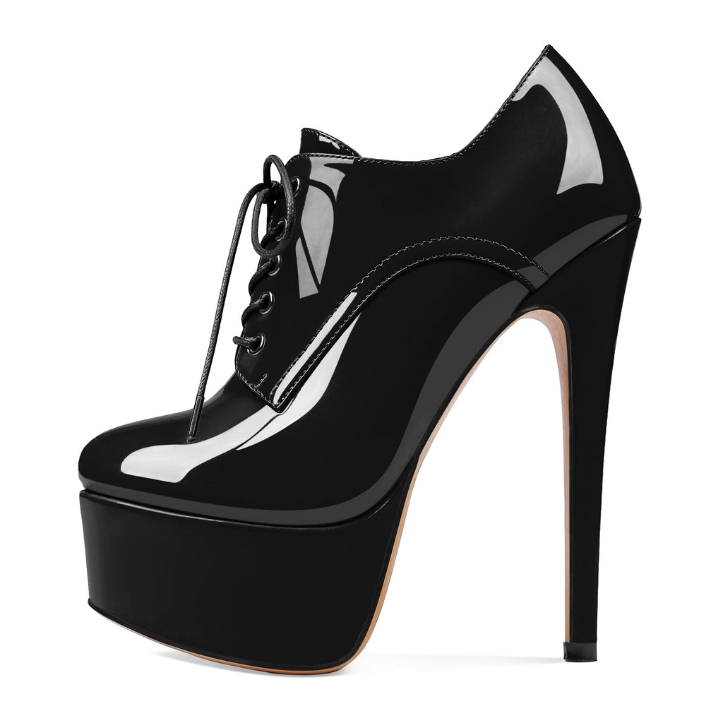 SAMMITOP Women's Round Toe Lace Up Ankle Boots Platform High Heel Pumps Party Dress Shoes