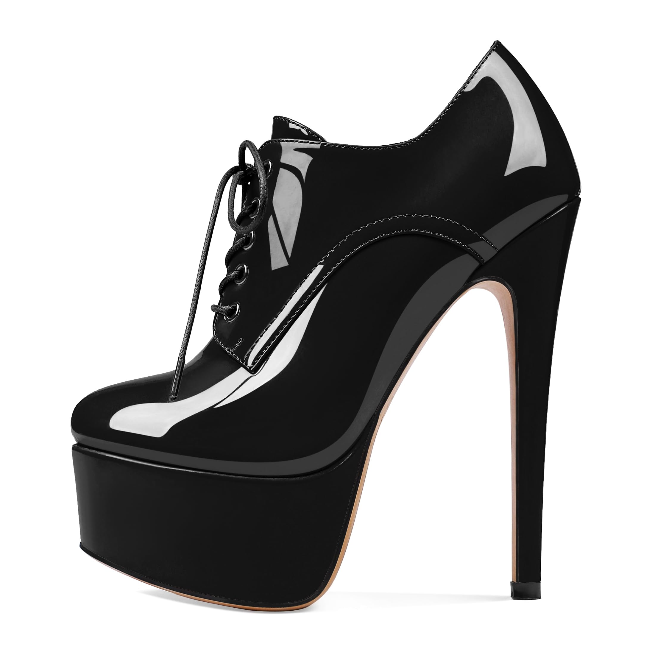 SAMMITOP Women's Round Toe Lace Up Ankle Boots Platform High Heel Pumps Party Dress Shoes