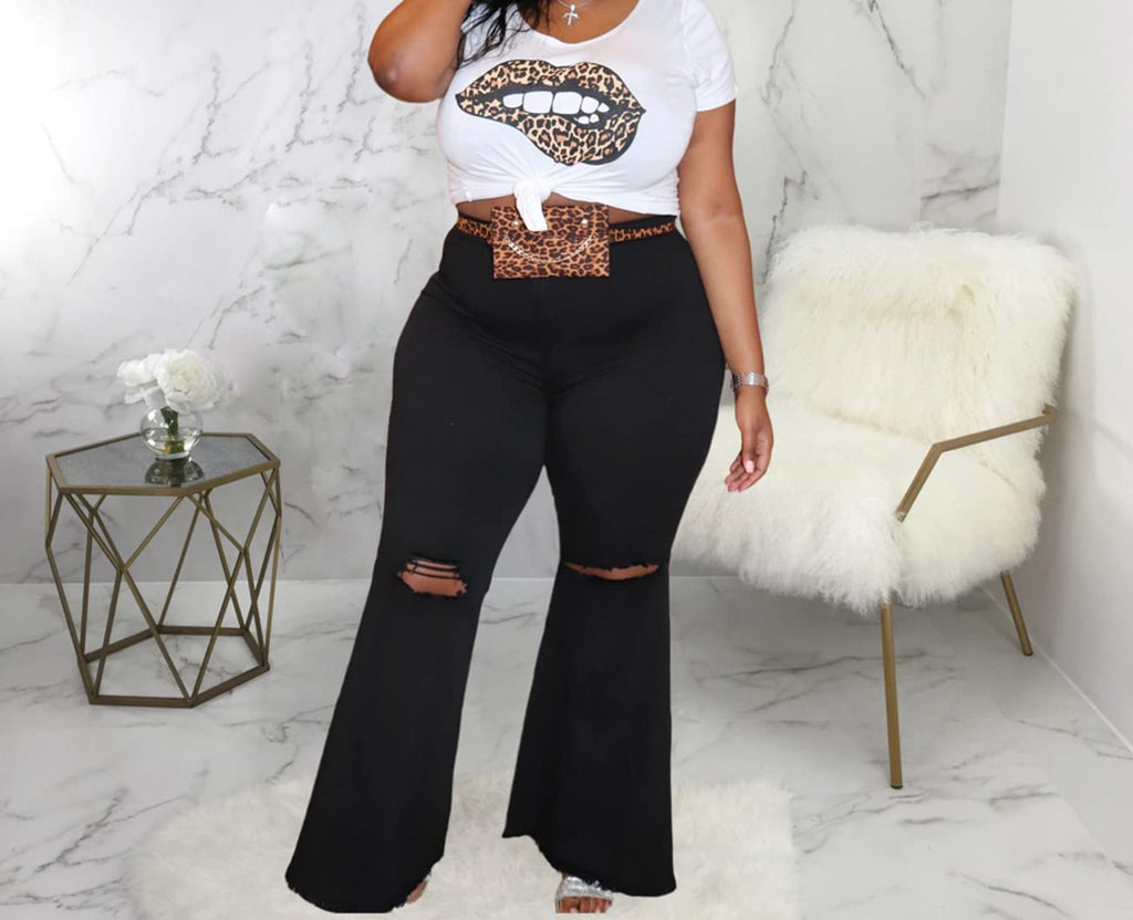 BessCops Plus Size Bell Bottom Jeans for Women Elastic High Waisted Classic Flared Denim Pants