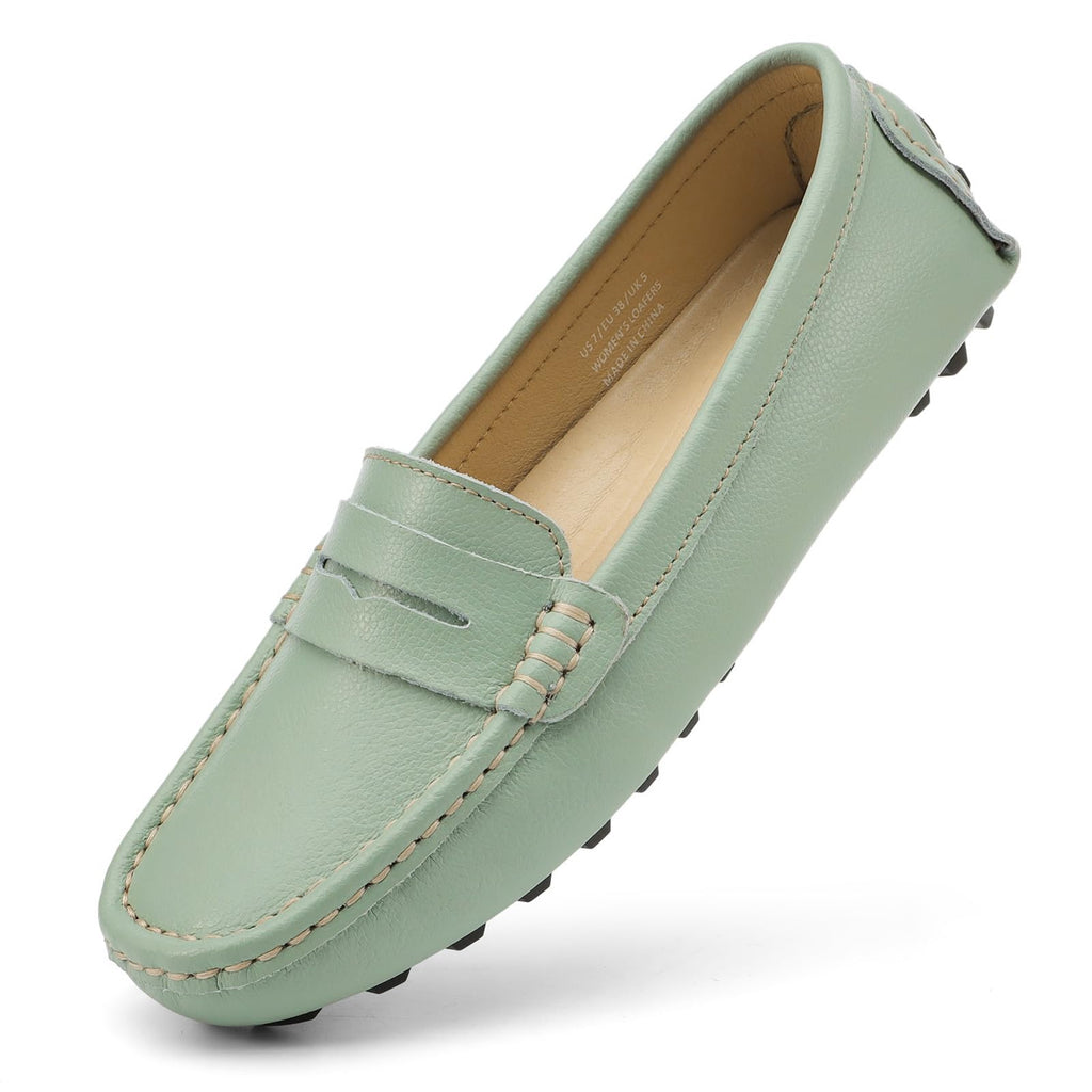 Artisure Women's Classic Comfort Leather Penny Loafers Casual Slip-Ons Lightweight Walking Flats Driving Mocs Boat Shoes