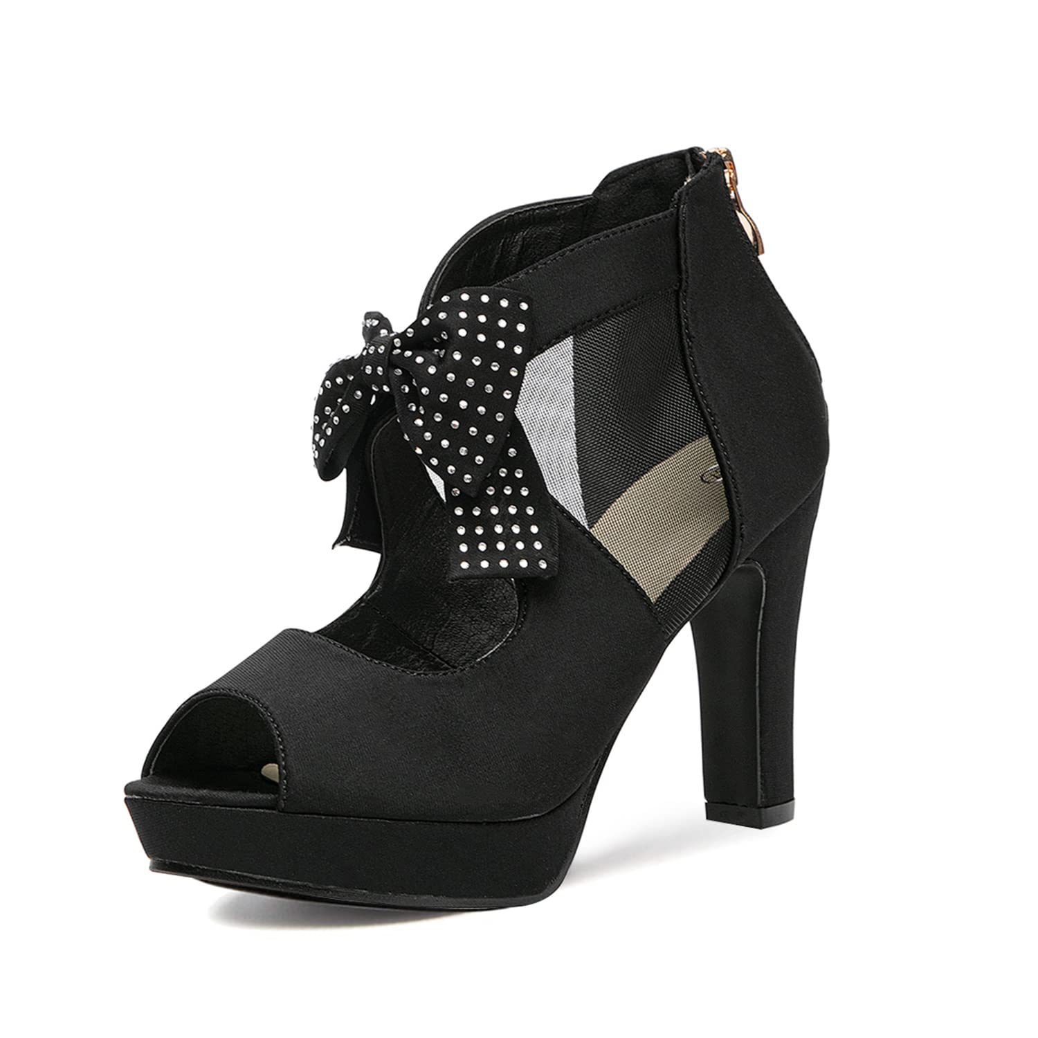 GATUXUS Open Toe Women Platform High Heel Shoes Bows Strappy Sandals
