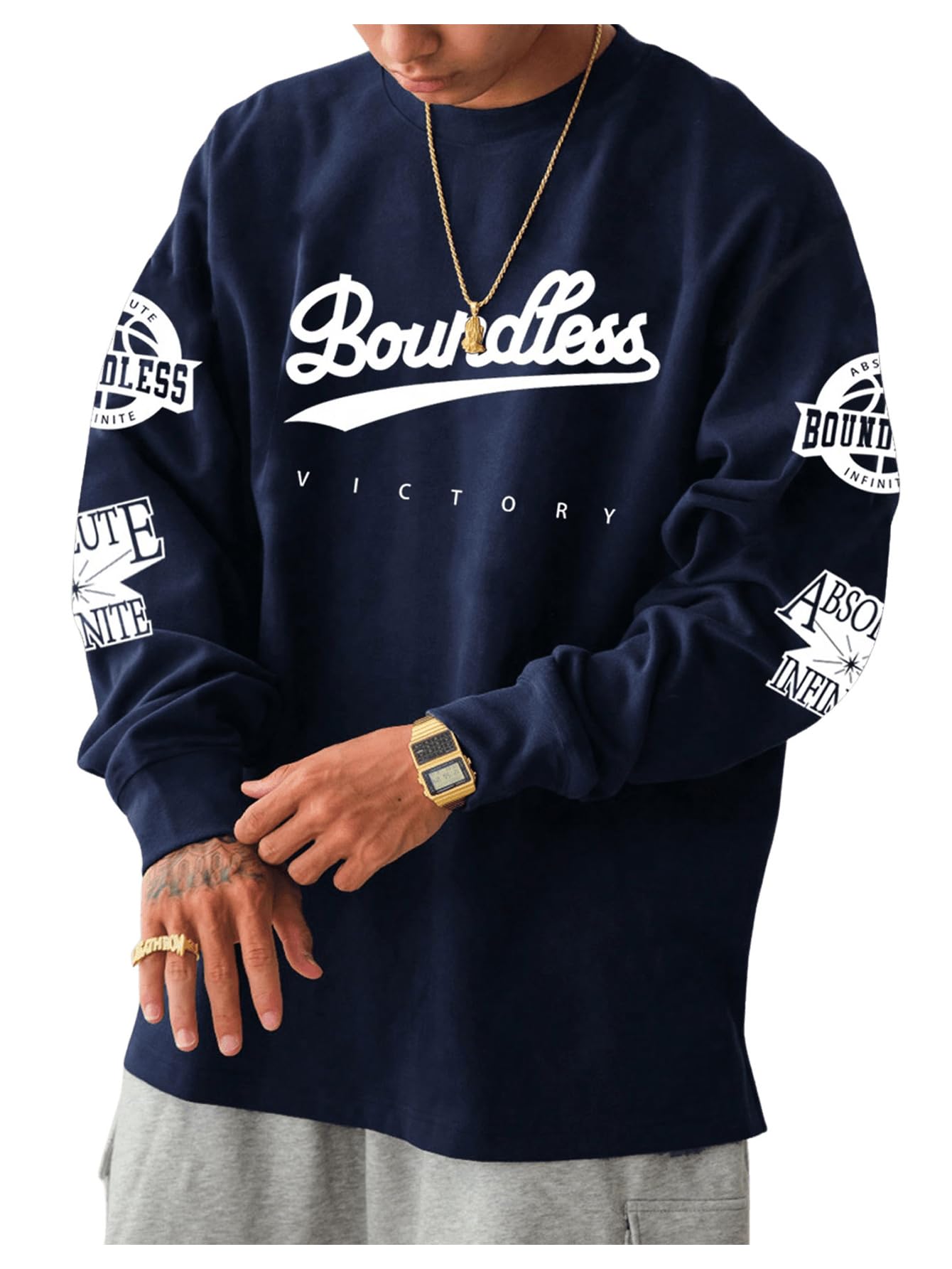MakeMeChic Men's Graphic Oversized Sweatshirt Long Sleeve Crew Neck 90s Vintage Tee Shirts Streetwear