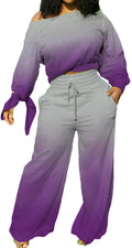 sexycherry Casual 2 Piece Outfits for Women Long Sleeve Sweatsuit Jogging Straight Long Pants Sets with Pockets