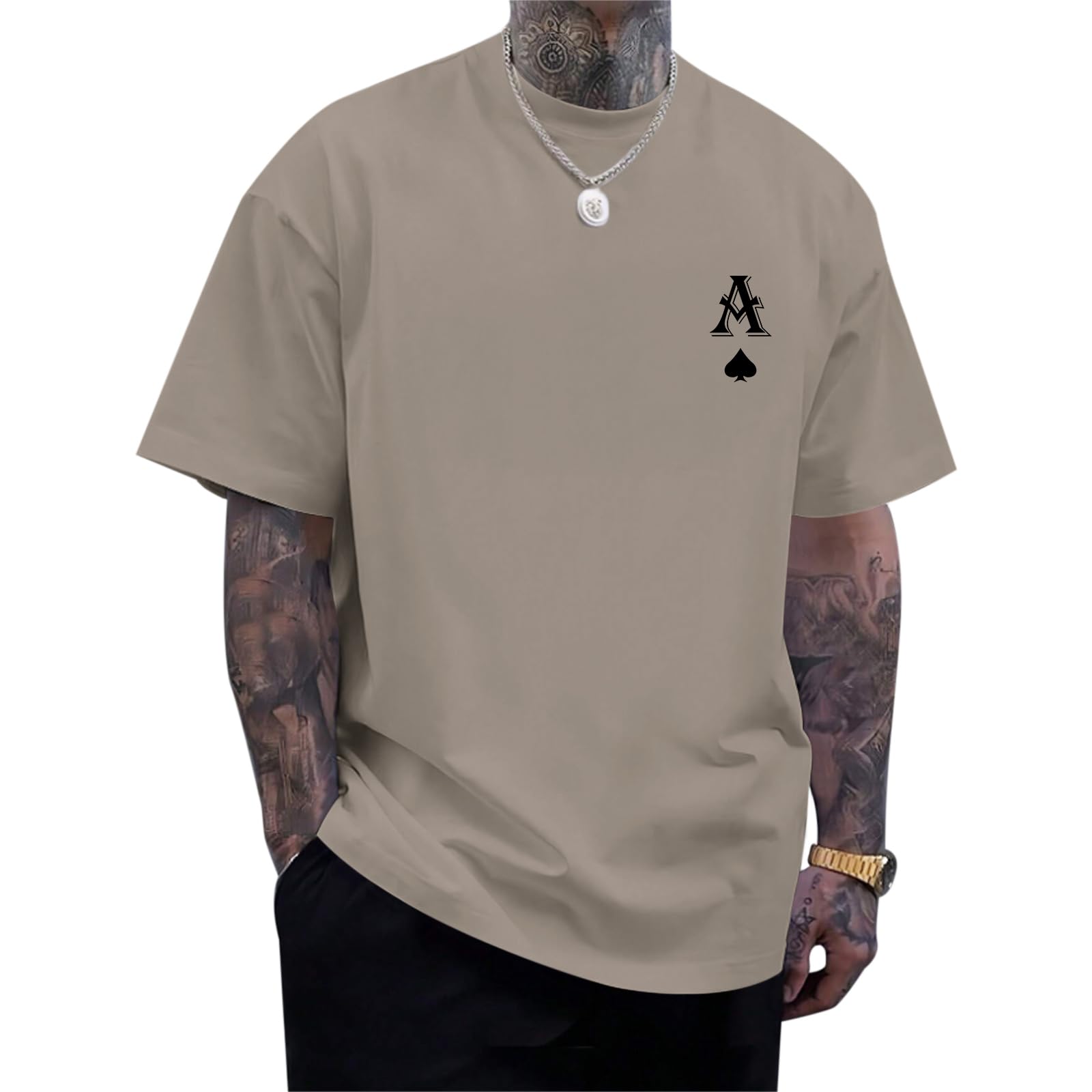 Zoemghc Men's Graphic Tees Vintage Oversize T Shirts Poker Ace of Spades Shirt Streetwear Rapper Casual Tee Top