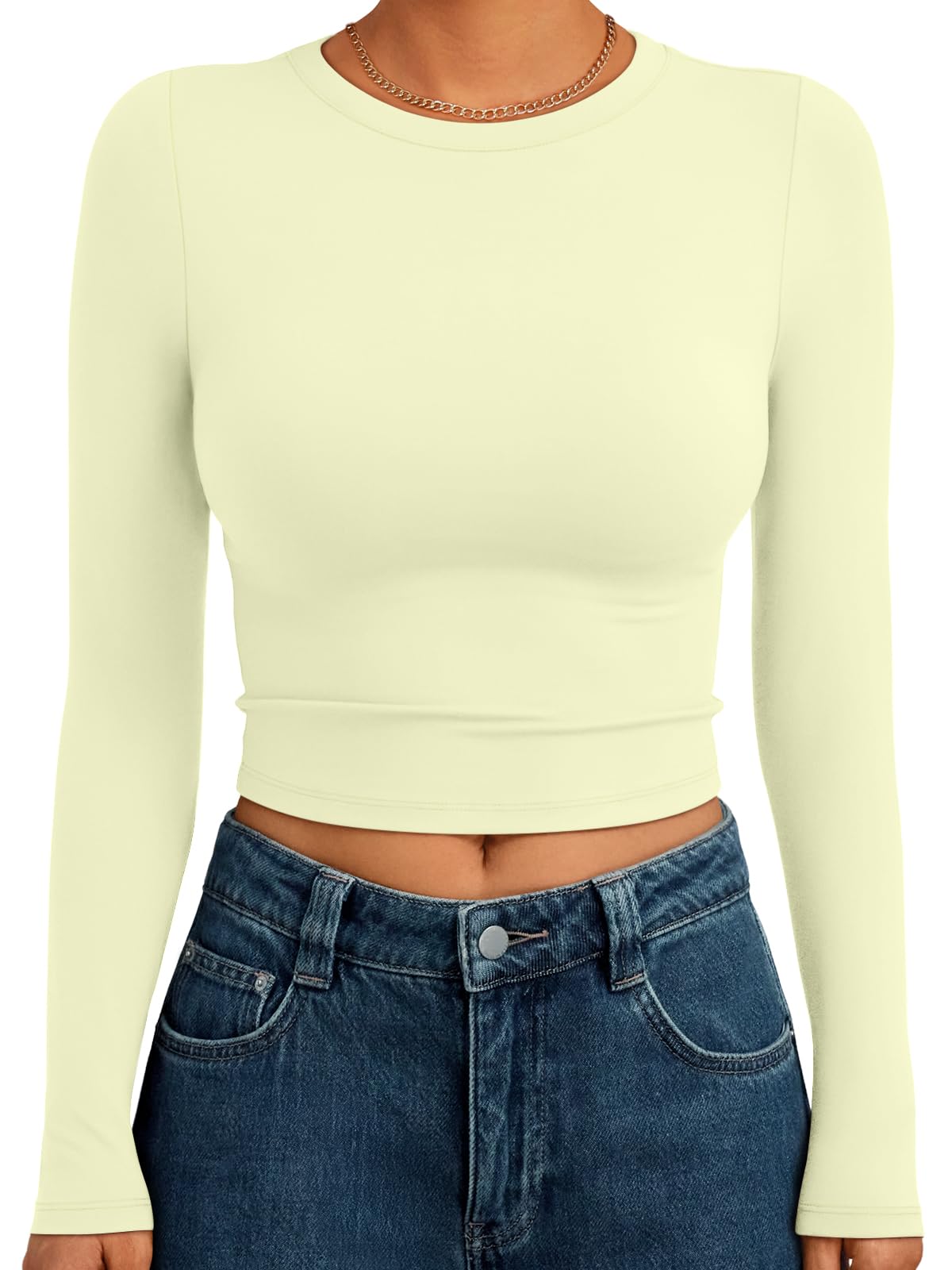 Trendy Queen Womens Long Sleeve Crop Tops Basic Slim Fitted Shirts Spring Fashion Outfits 2026 Teen Girl Clothes