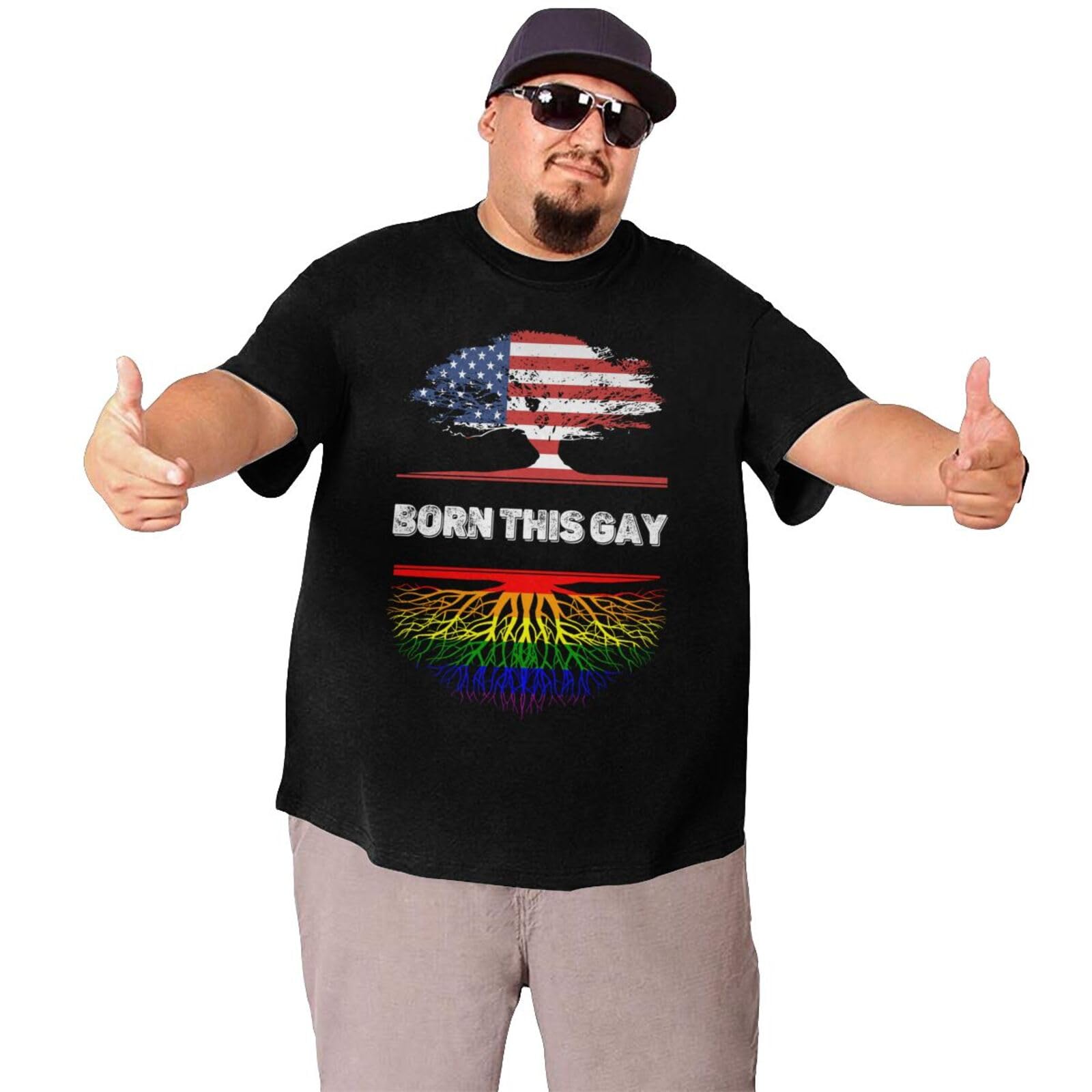Big and Tall Shirts for Men America Rainbow Gay LGBT Flag Roots Plus Size T-Shirts