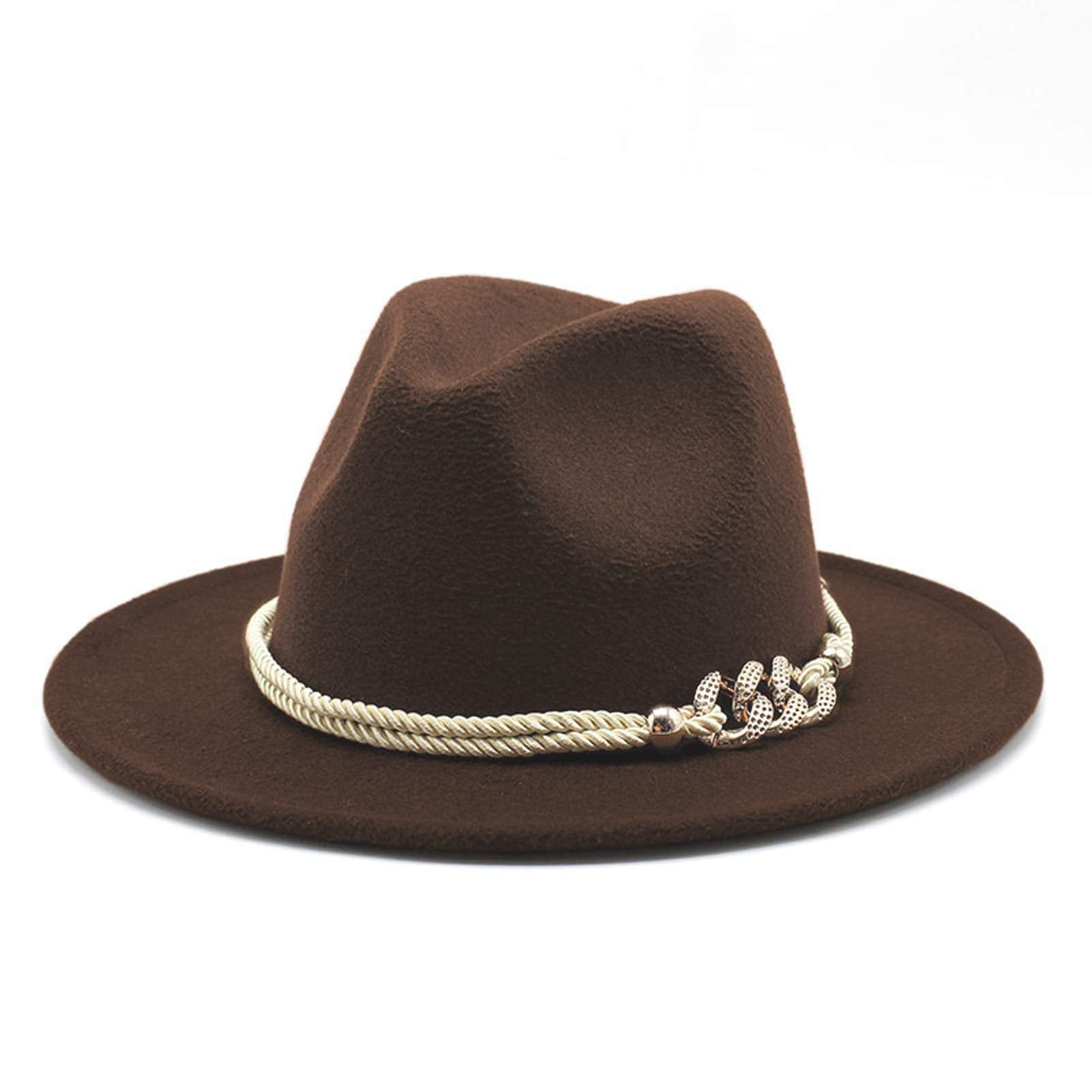 Gossifan Lady Fashion Wide Brim Felt Fedora Panama Hat with Ring Belt