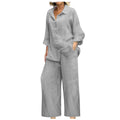 BAOQIN Linen Sets for Women 2 Piece - Womens Long Sleeve Button Down Shirts Summer Wide Leg Breathable Cotton Linen Pants Set