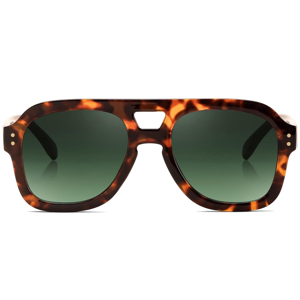 FEISEDY Vintage Aviator Sunglasses Double Bridge Women Men Large Square Thick Frame Trendy Eyewear UV400 B2846