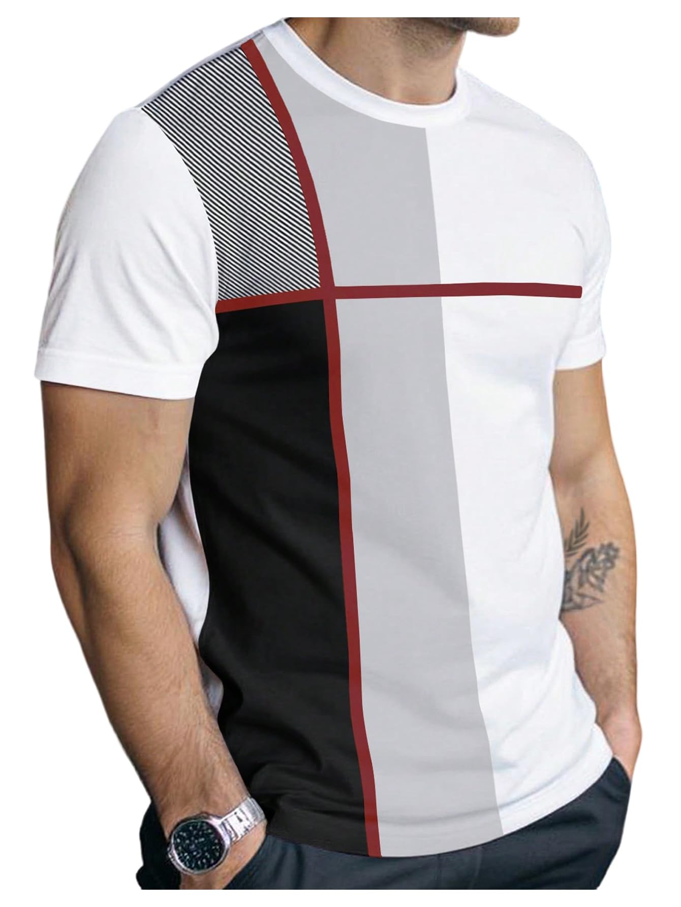 SOLY HUX Men's Casual T Shirts Short Sleeve Crew Neck Color Block Graphic Tees Shirt Summer Tops