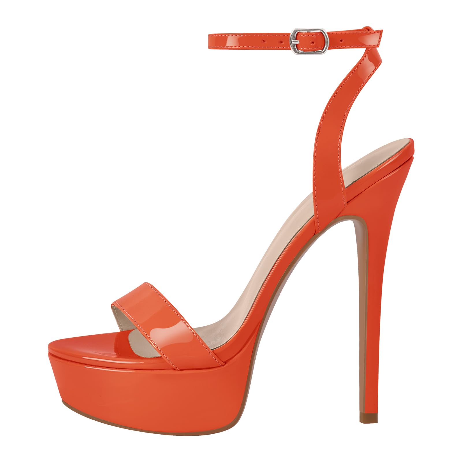 onlymakerheels Platform Stiletto High Heels for Women, Round Open Toe Ankle Strap Sexy Heeled Sandals for Wedding Party Dress