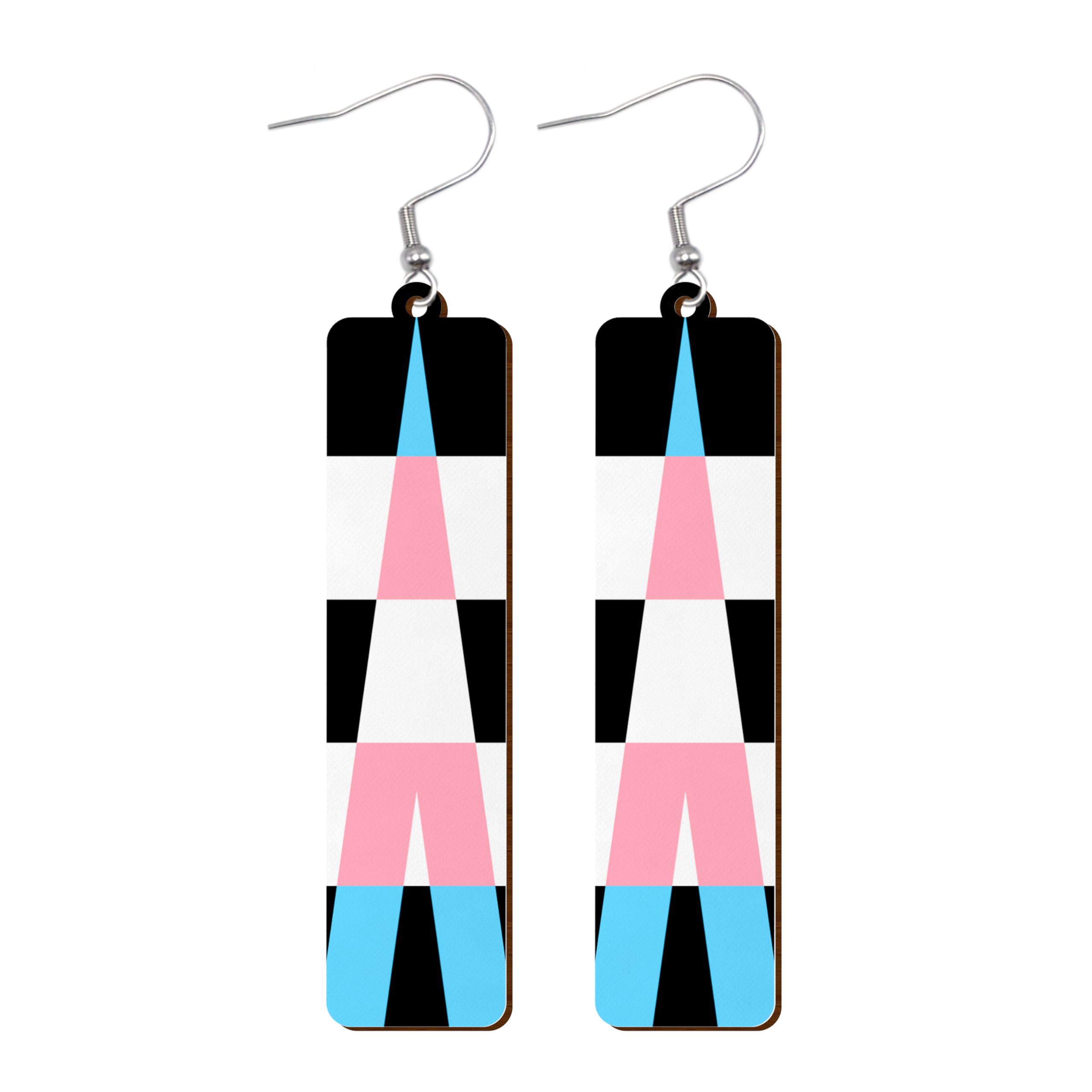 LGBTQIA+ Wooden Moon Phase Earrings, Pride Flag Dangle Earrings for LGBTQ Community, Rainbow Jewelry Gift for Gay, Lesbian, and All Identities