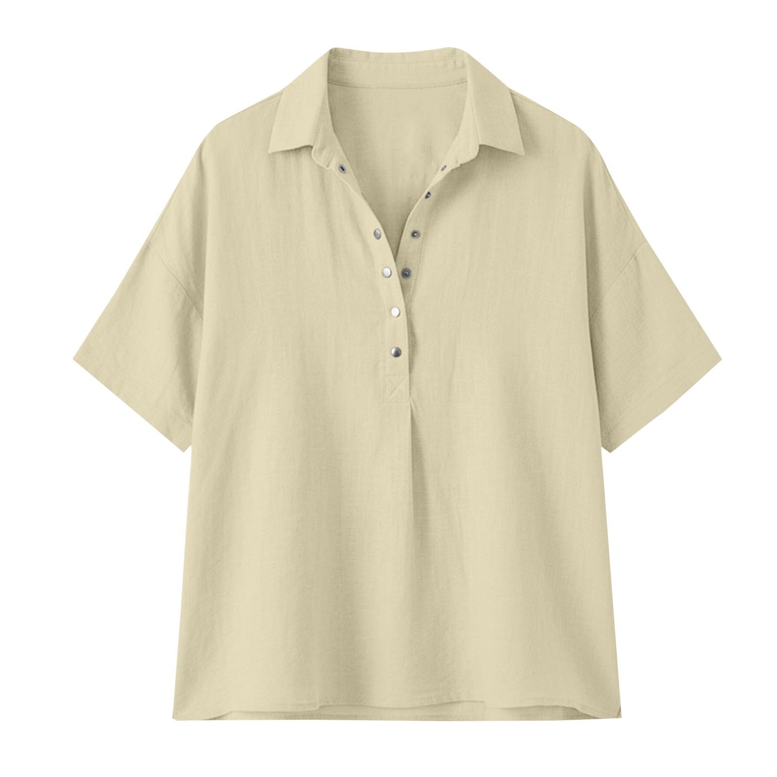Linen Tops for Women Breathable Gauze Shirts Cotton Button Down Summer Elbow Length Blouses Dressy Casual Clothes