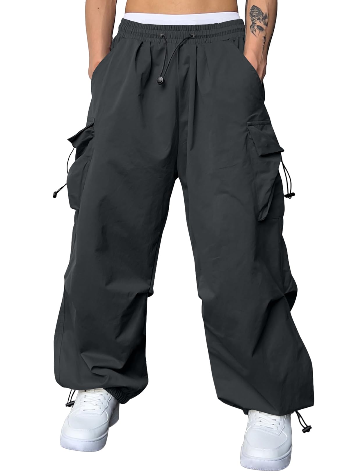 JMIERR Men's Baggy Cargo Pants Trendy Casual Parachute Pant Loose Fit Harem Joggers with Pockets for Streetwear