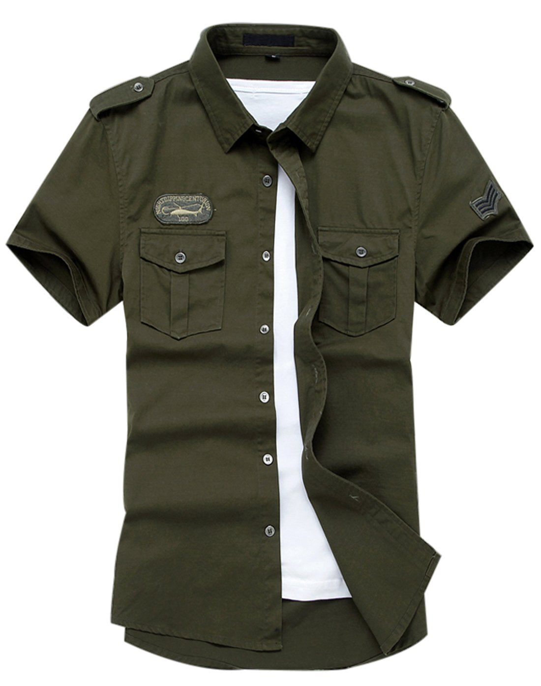 Gihuo Men's Military Tactical Shirt Short Sleeve Cargo Work Outdoor Hiking Camping Hunting Fishing