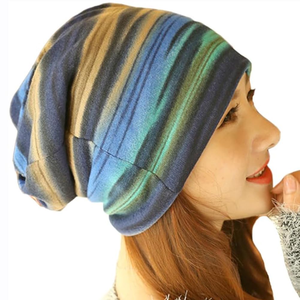 Unisex Stripe Print Multifunction Scarf Beanie Cap Casaul Outdoor Convertible Windproof Hats
