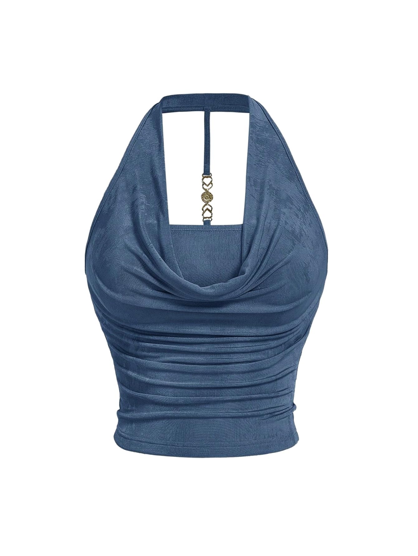 SOLY HUX Women's Plus Size Halter Draped Front Backless Tank Top Sleeveless Y2k Crop Tops