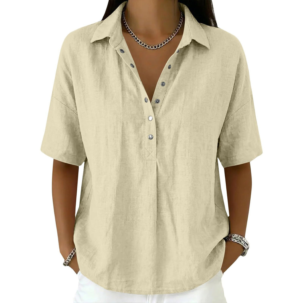 Linen Tops for Women Breathable Gauze Shirts Cotton Button Down Summer Elbow Length Blouses Dressy Casual Clothes